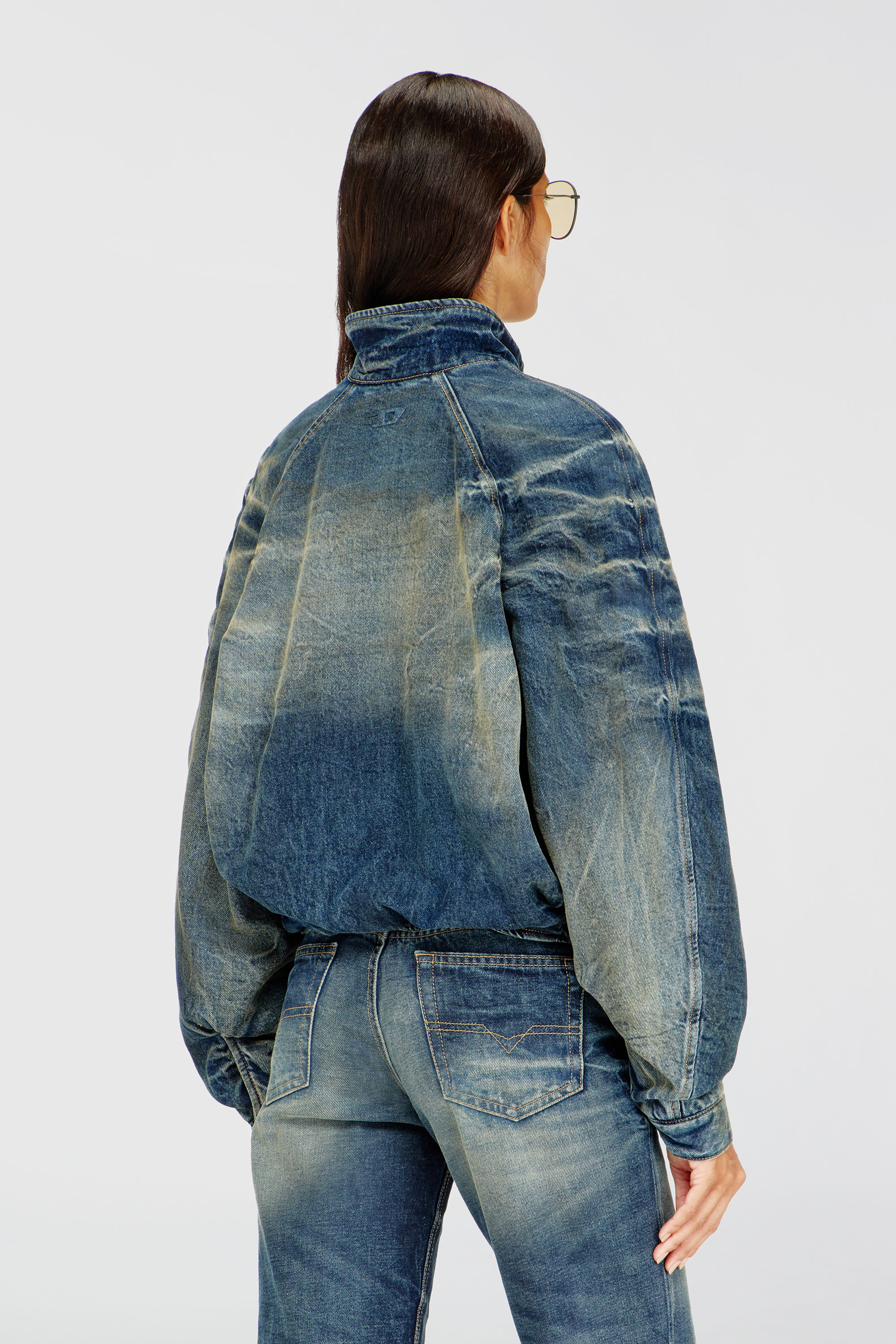 Diesel - DE-BARUS-FSJ1, Female's Padded jacket in dirty-effect creased denim in ミディアムブルー - 5