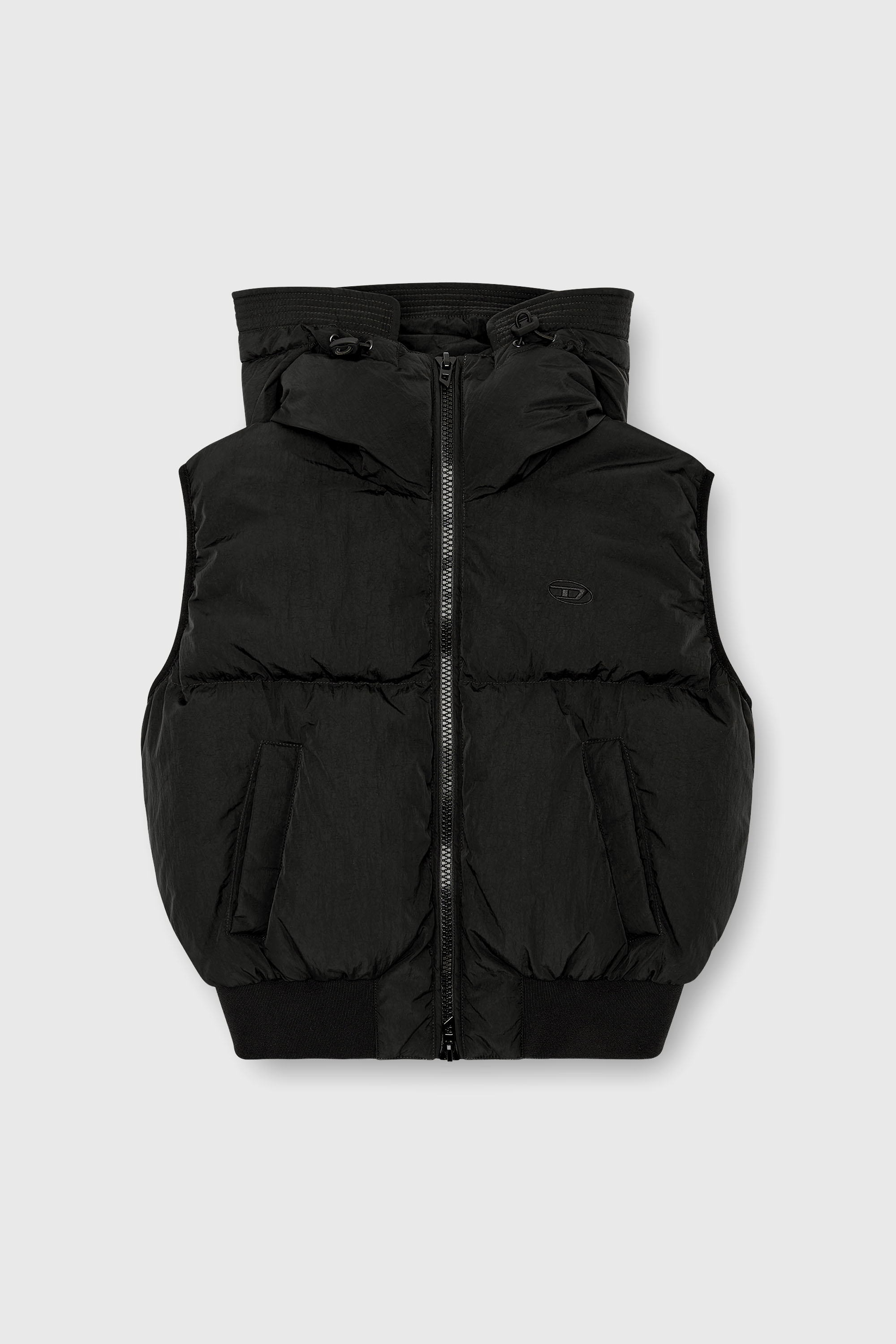 Diesel - W-PEYT-SSL-NEW-P1, Female's Hooded down vest in crinkled nylon in ブラック - 2