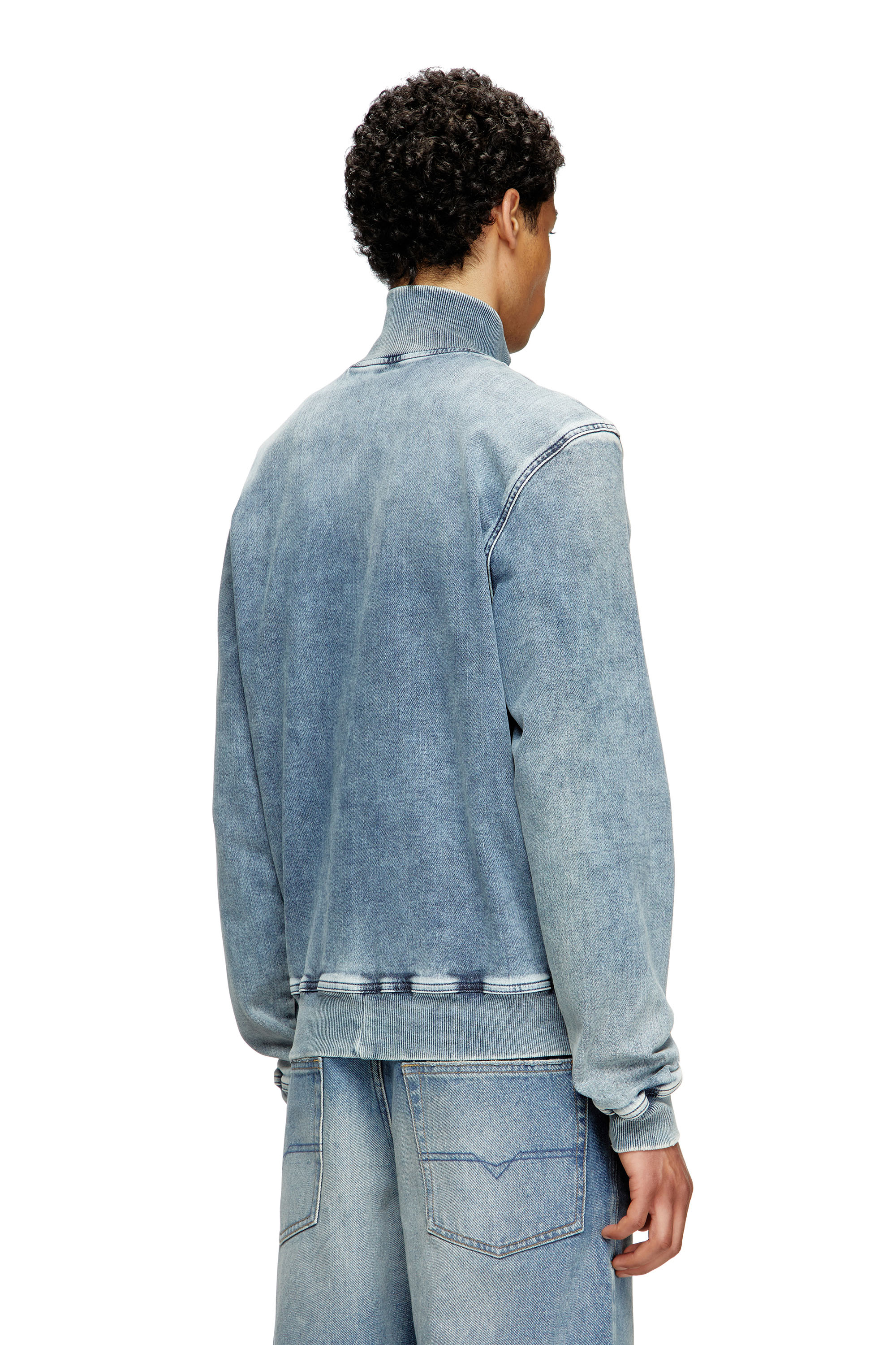 Diesel - D-BUZYE-S TRACK, Unisex's Zip-up sweater in trompe l'oeil Track Denim in ライトブルー - 5