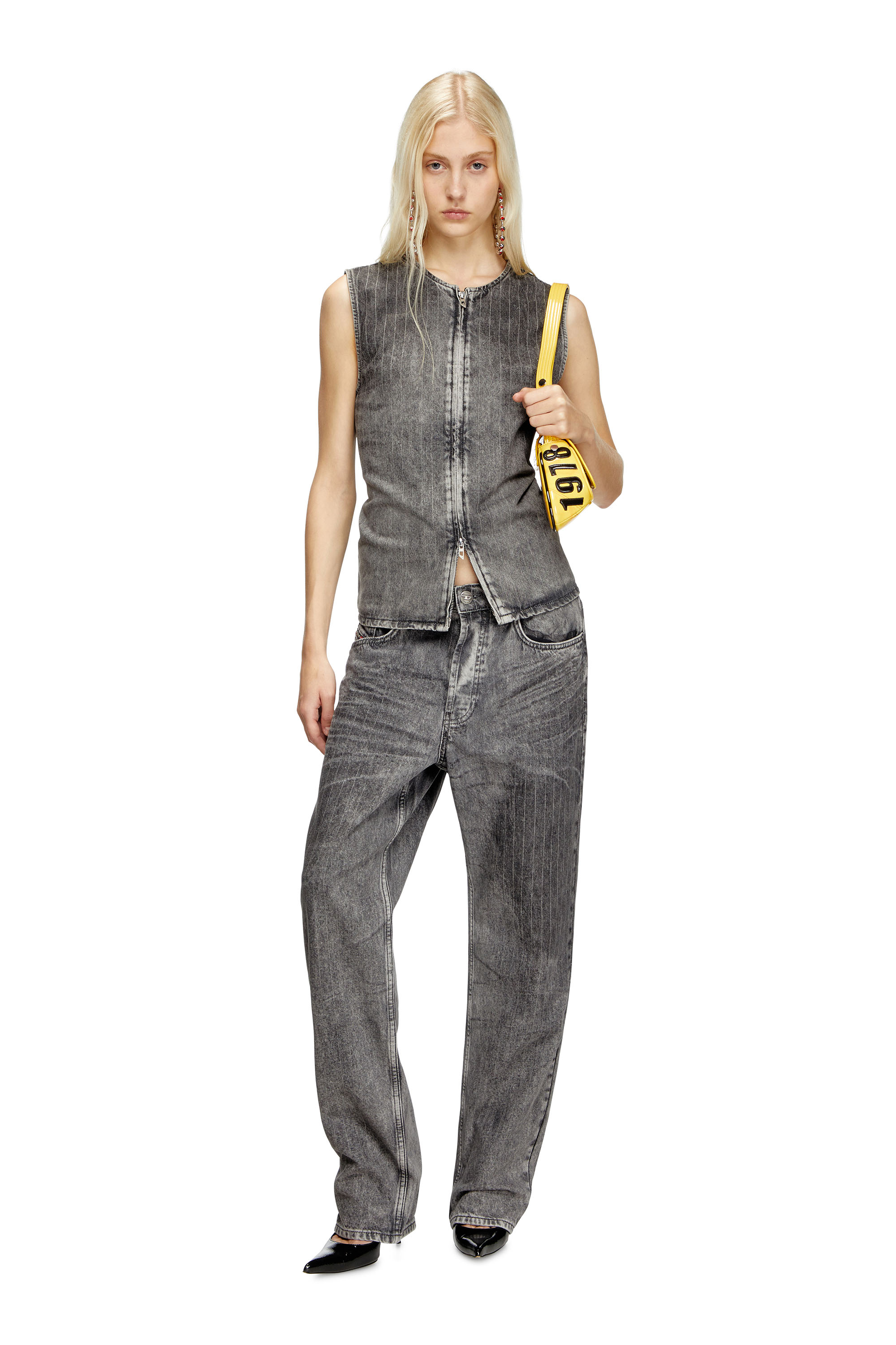 Diesel - D-SUND-S, Unisex's Vest in tailoring pinstripe denim in グレー - 7