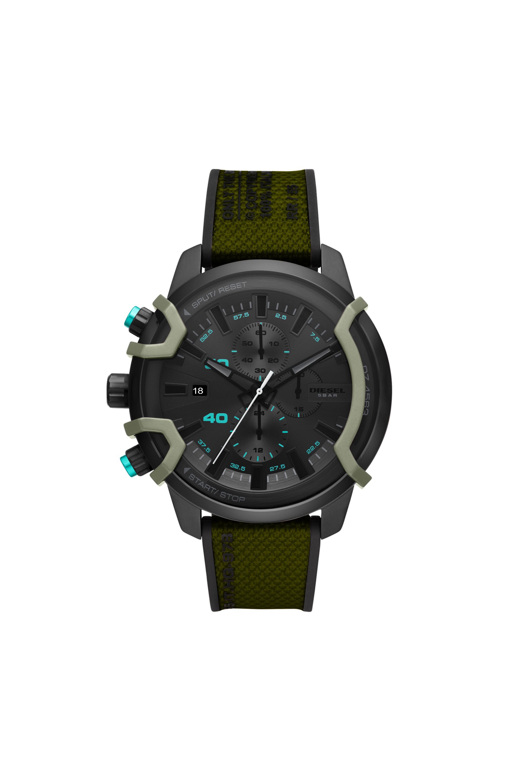 Diesel - DZ4563, Male's Griffed chronograph green canvas watch in グリーン - 1