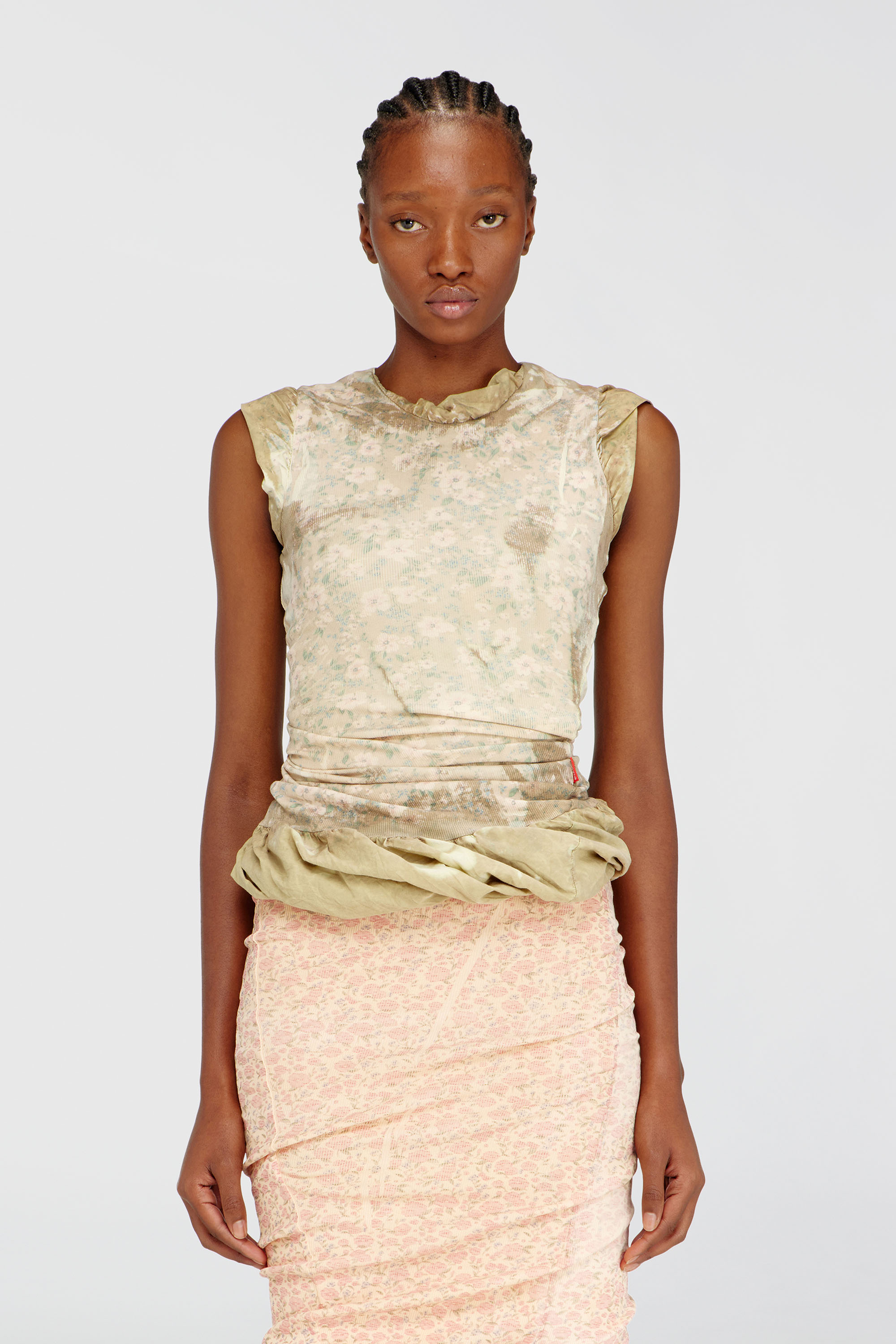 Diesel - T-ORY, Female's Layered top with bleached effect in ミリタリーグリーン - 3