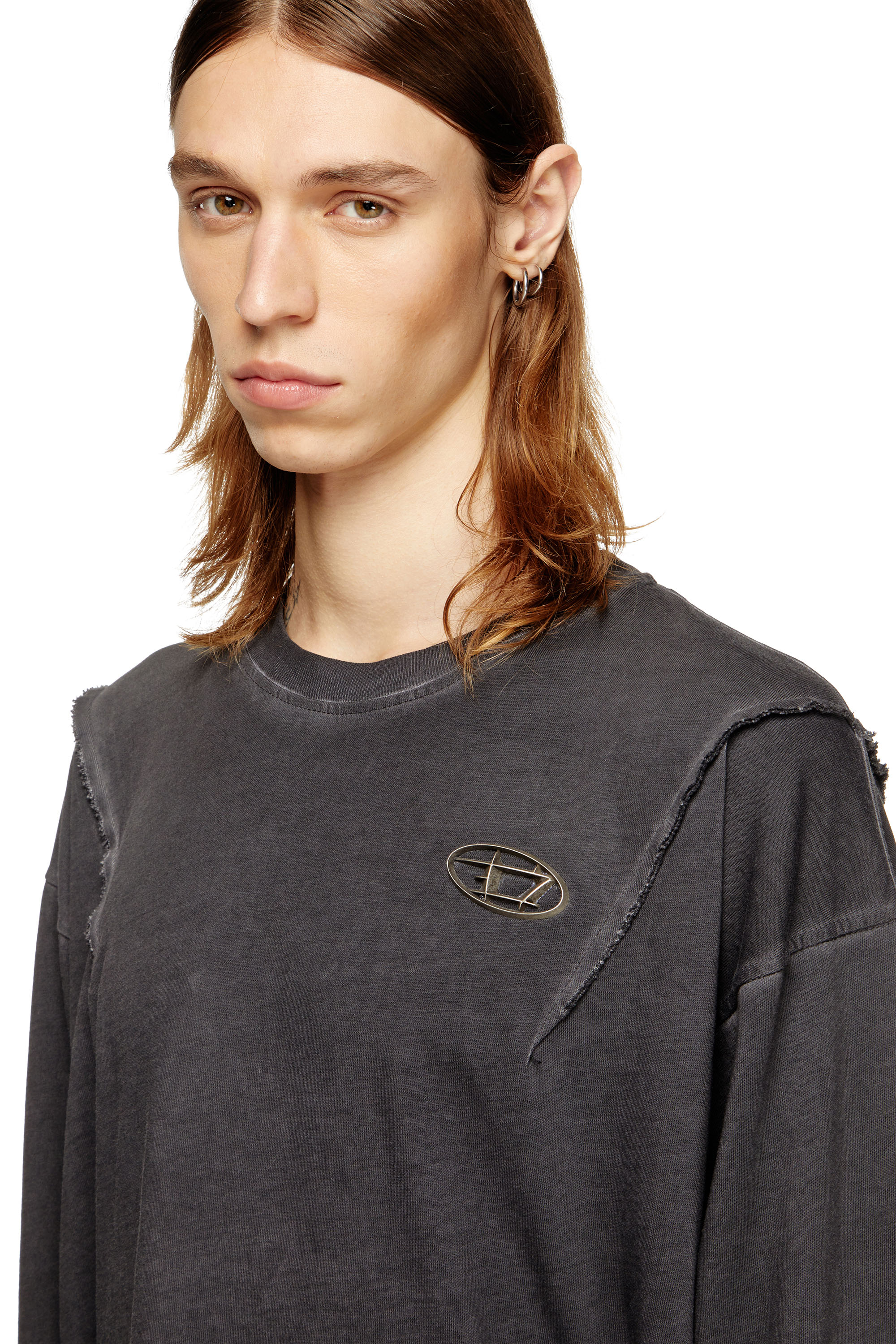 Diesel - T-THUG-T-SHIRT, Unisex's Long-sleeve T-shirt with faded effect in ダークグレー - 4