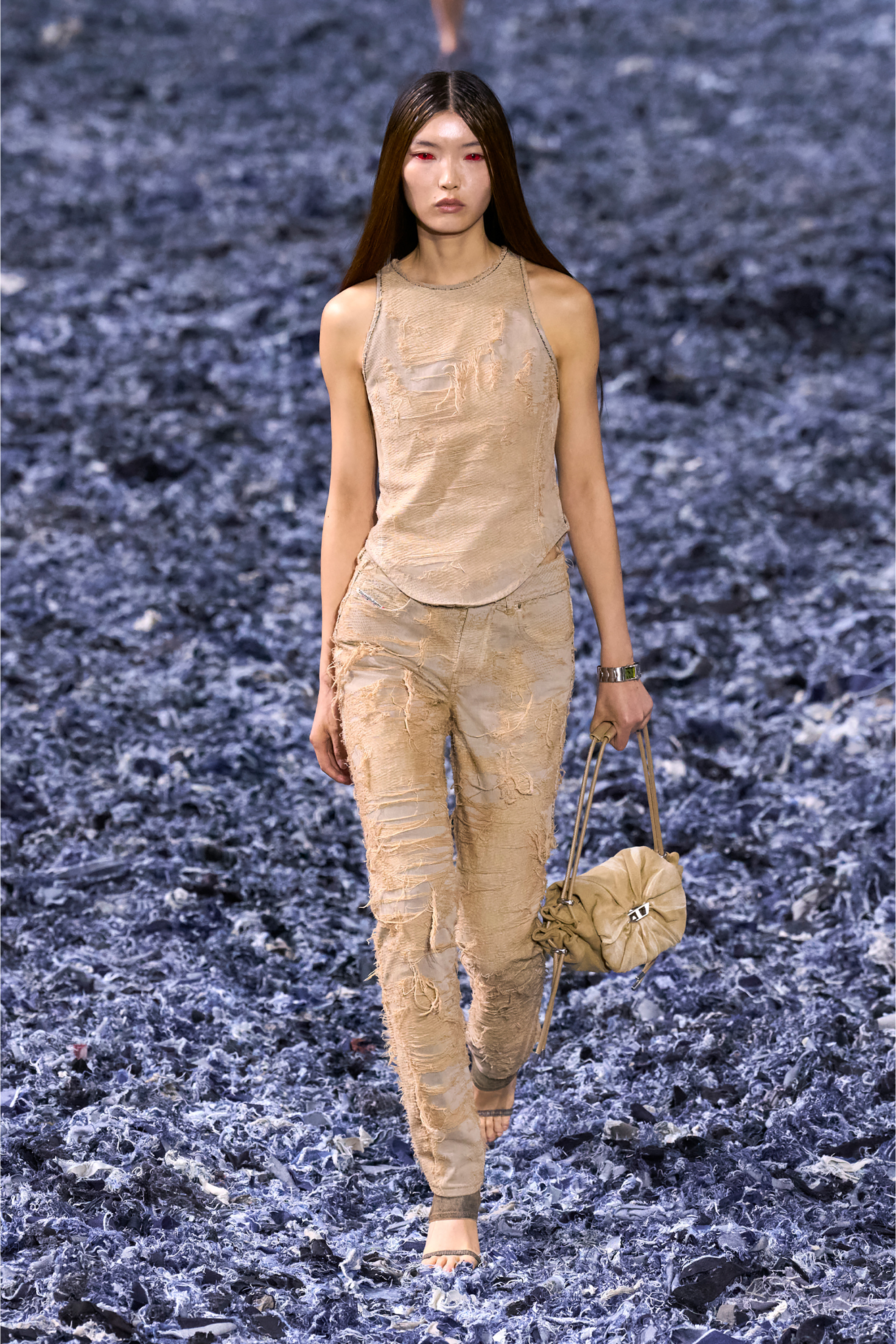 Diesel - DE-ASTRO-FSG, Female's Top in overdyed floating-thread denim in ベージュ - 5