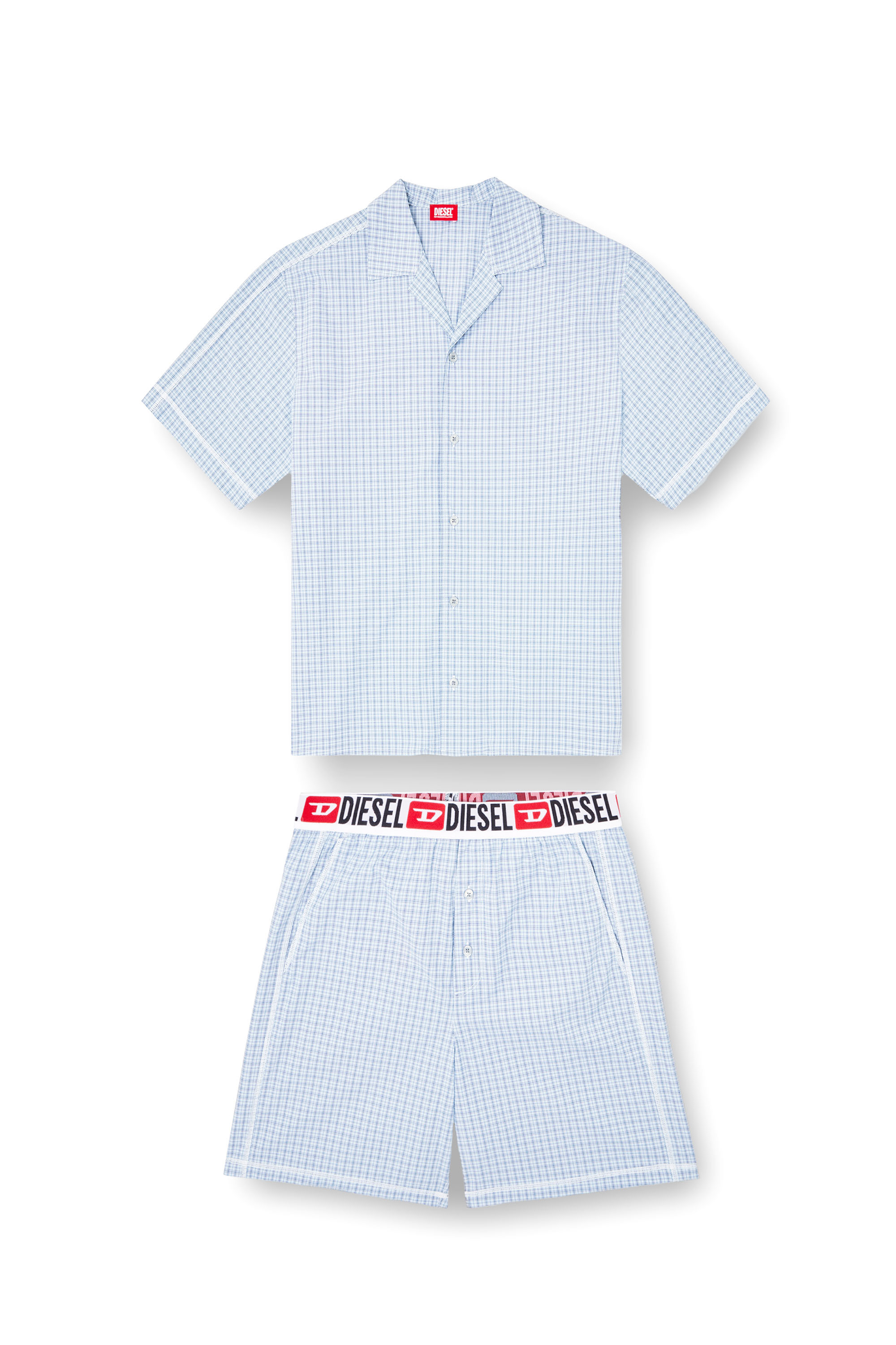Diesel - SET-RAFAEL-D-CORE, Male's Short pyjamas in check cotton in ライトブルー - 4
