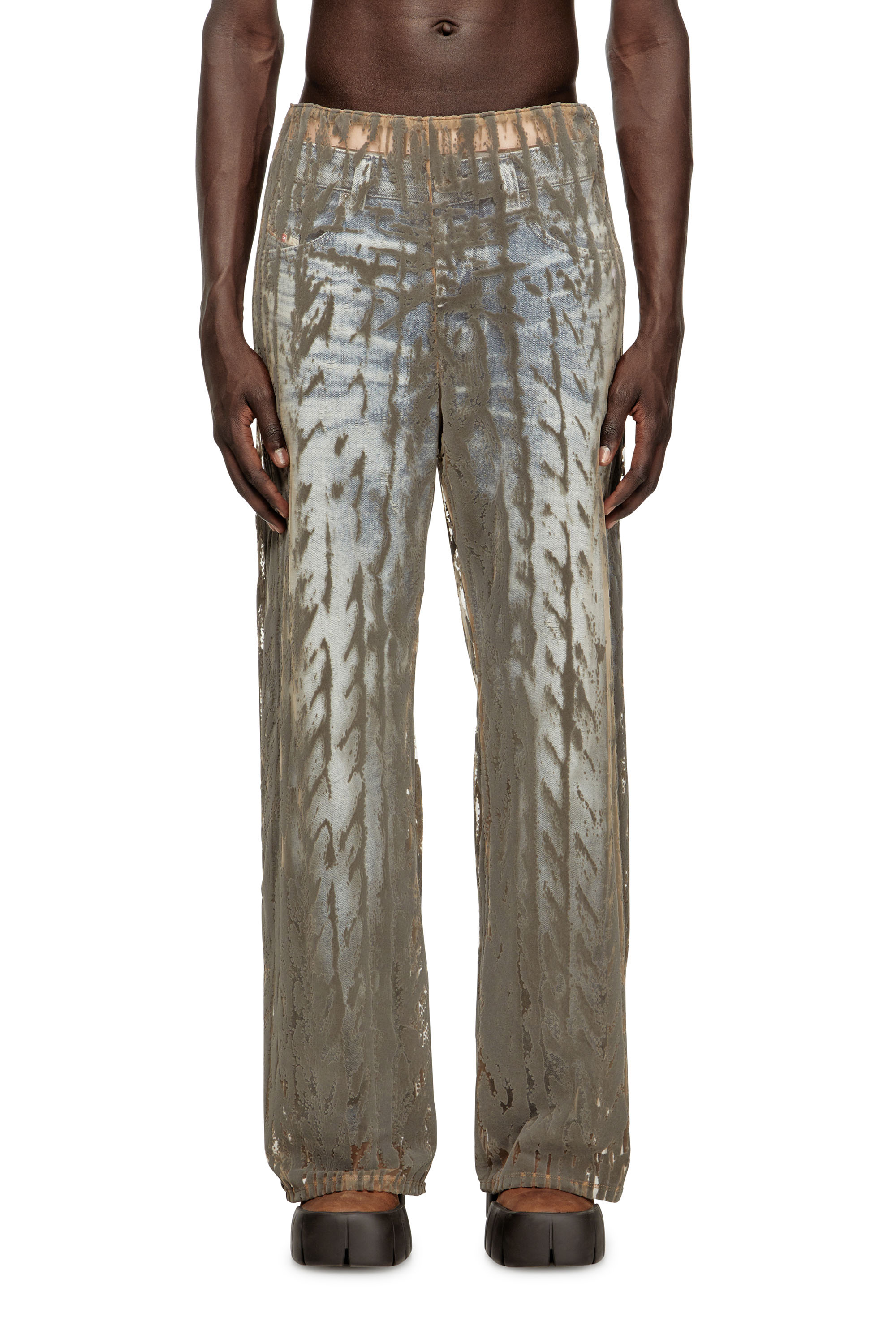 Diesel - P-EGASO, Male's Tulle pants with flocked cable prints in グレー - 1