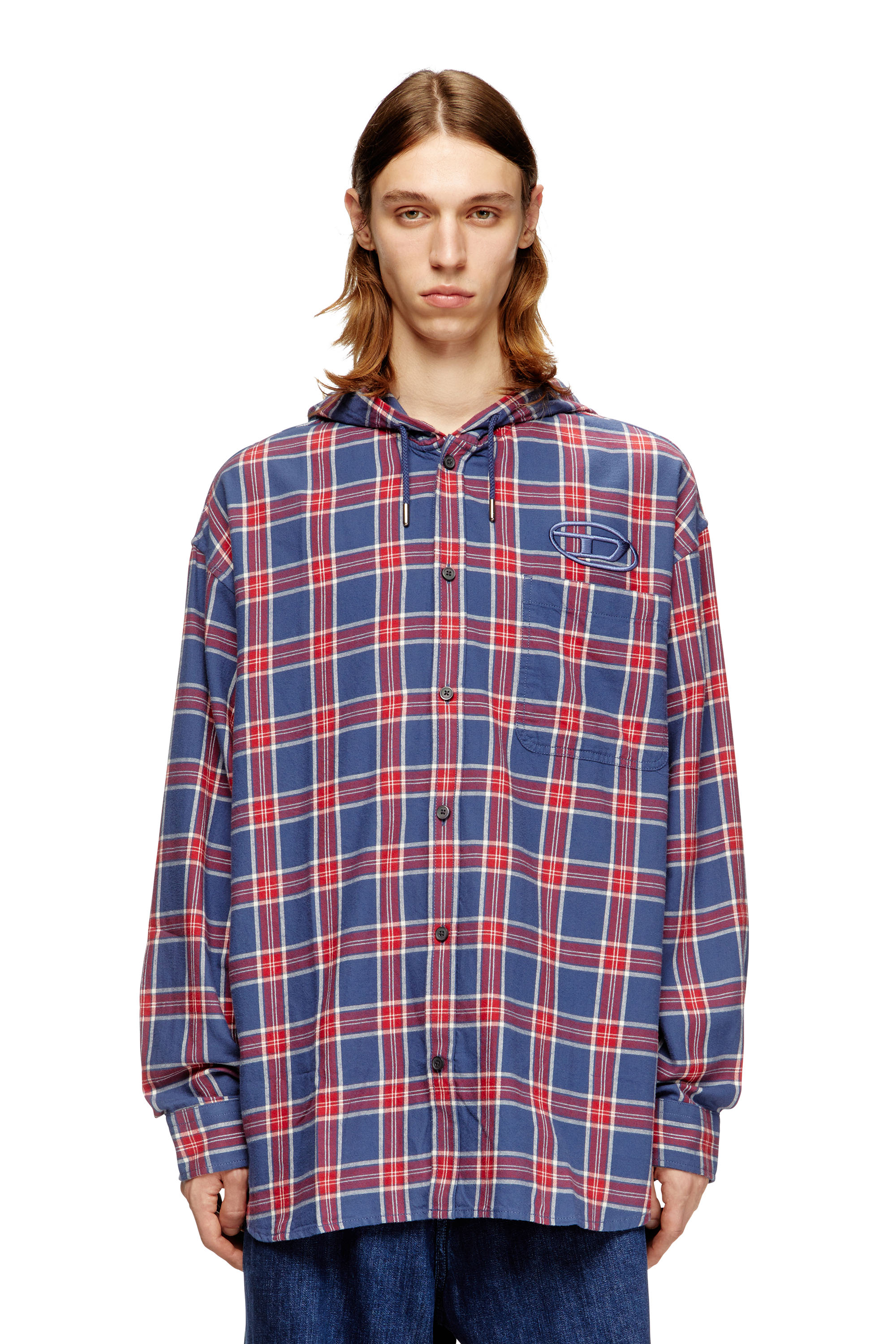 Diesel - S-DEWNY-HOOD-AJFI, Male's フード付きシャツ in ブルー/レッド - 3