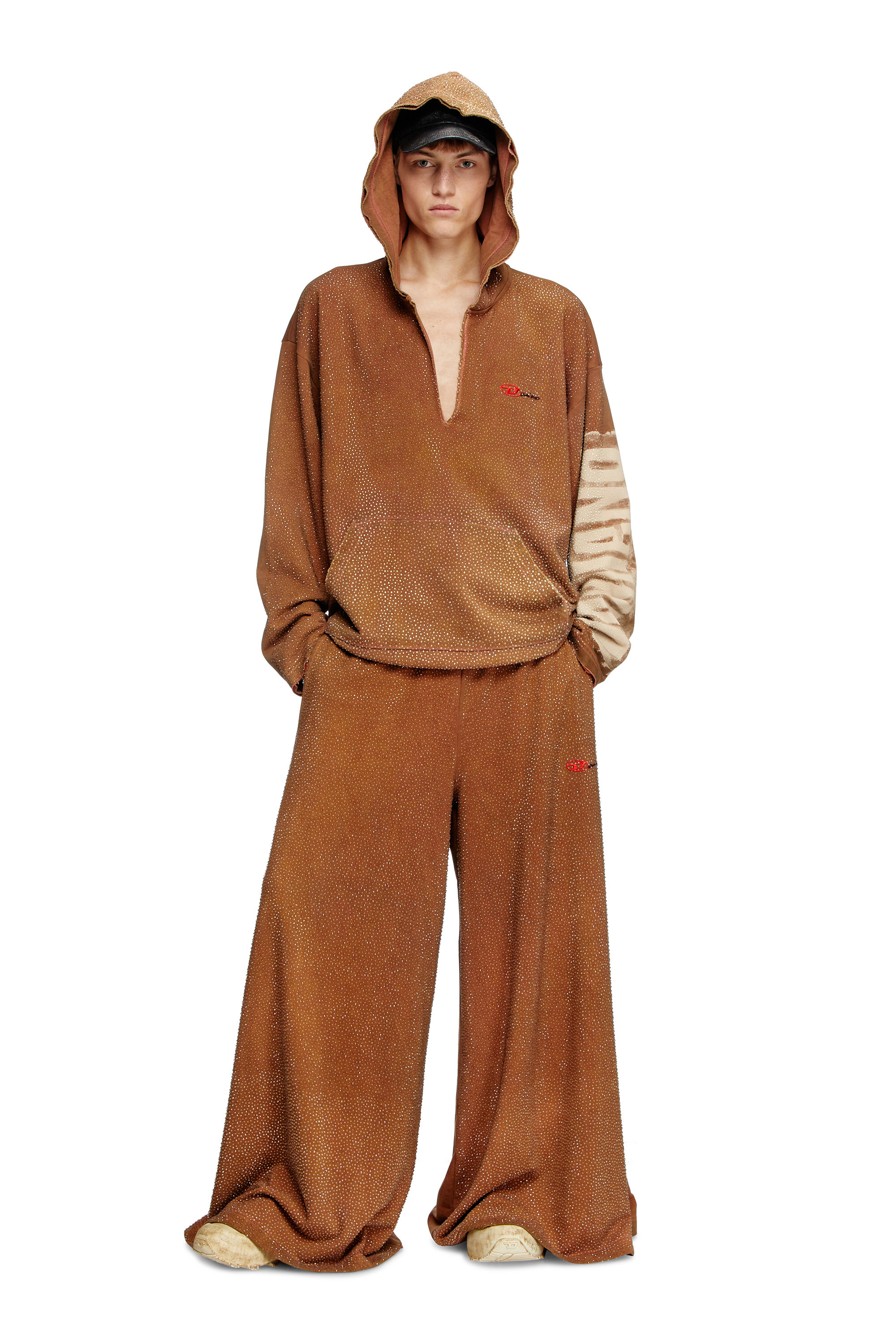 Diesel - P-DAM-LUX-DD, Unisex's Wide-leg sweatpants with crystals in ブラウン - 1