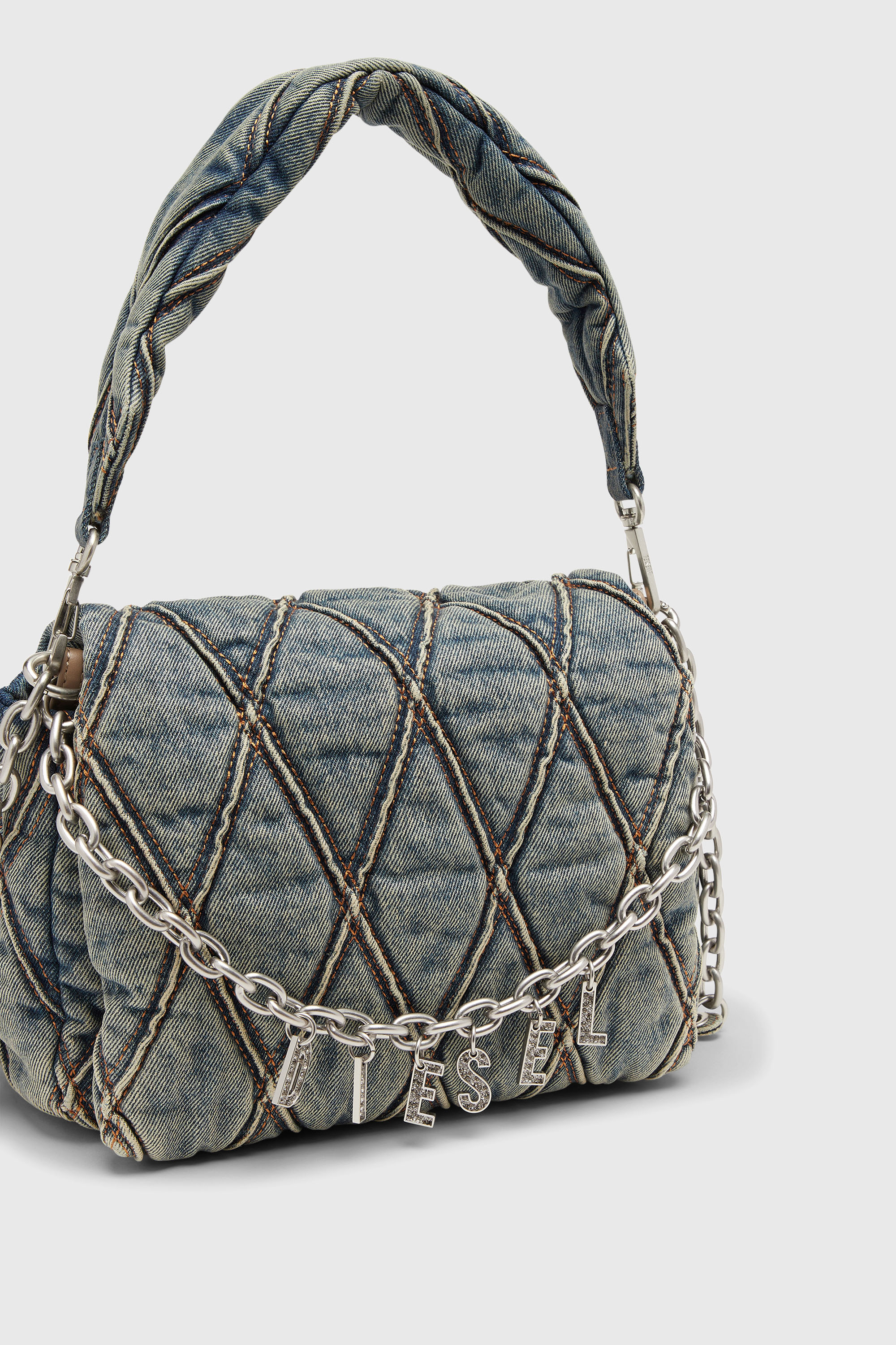Diesel - CHARM-D SHOULDER M, Female's デニムキルティングショルダーバッグM in ミディアムブルー - 5