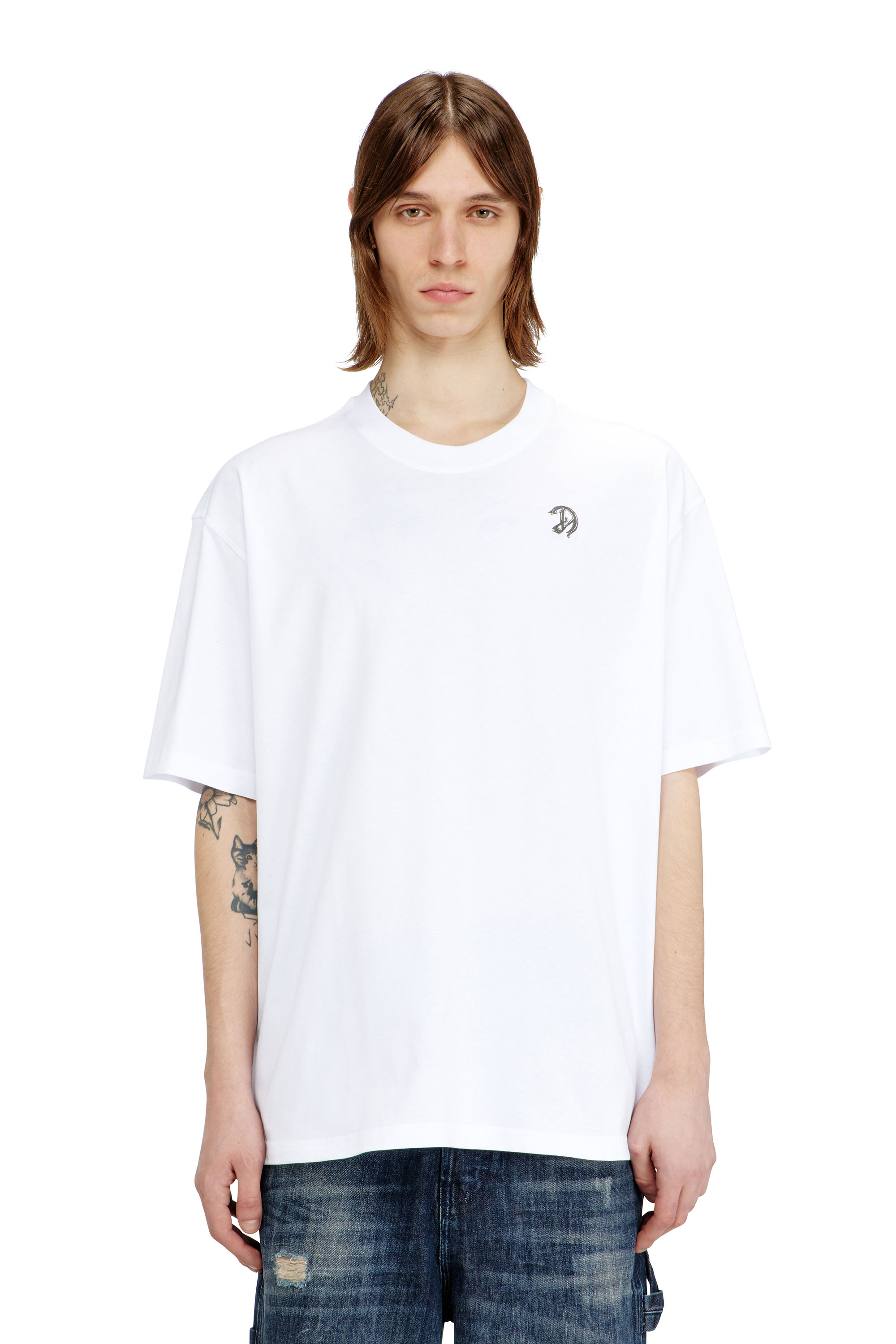 Diesel - T-BOGGY-V2, Male's T-shirt with logo patch and graphic print in ホワイト - 1