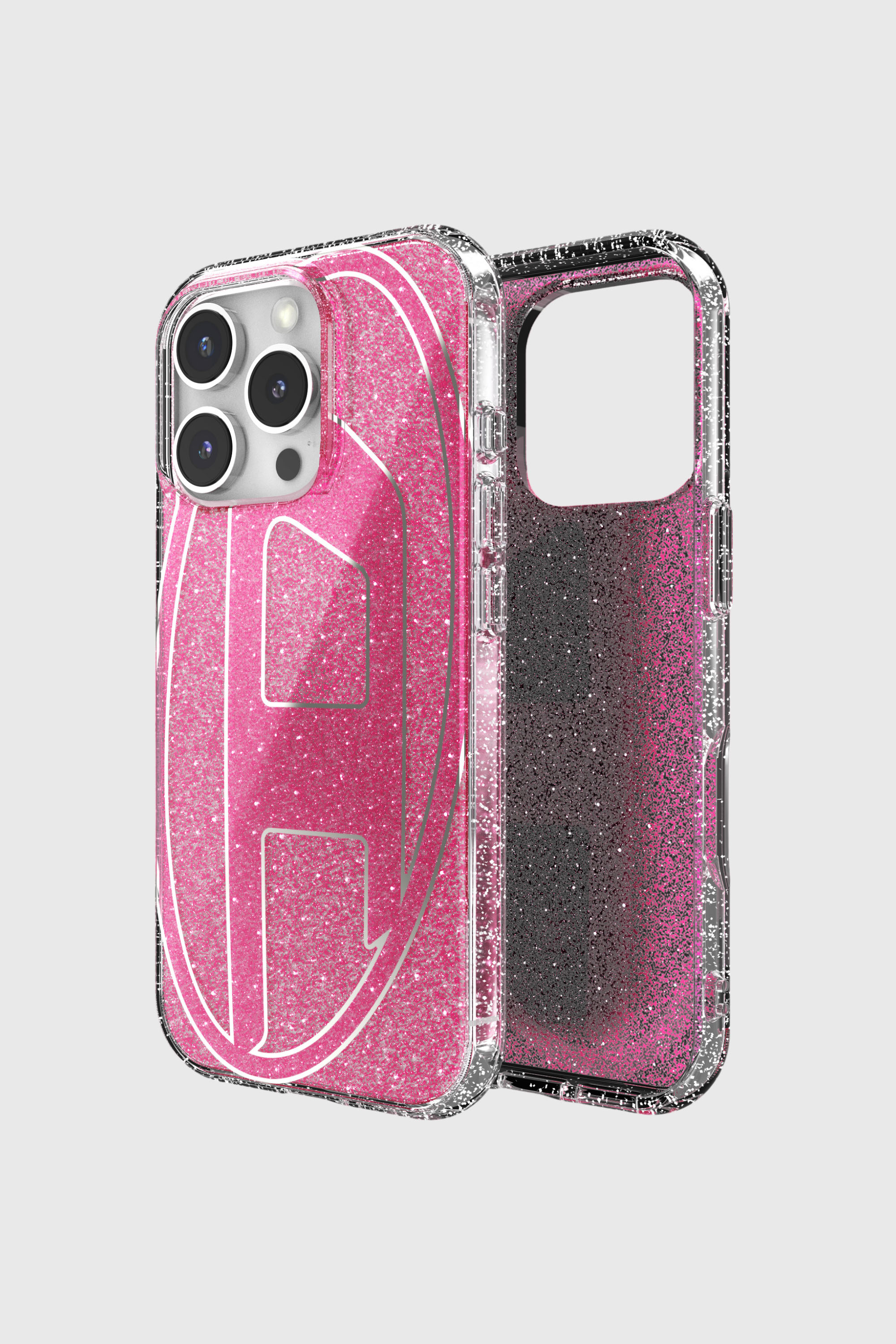Diesel - 60156 AOP CASE, Unisex's Oval D Glitter Case for iP 16 Pro in ピンク / ホワイト - 1