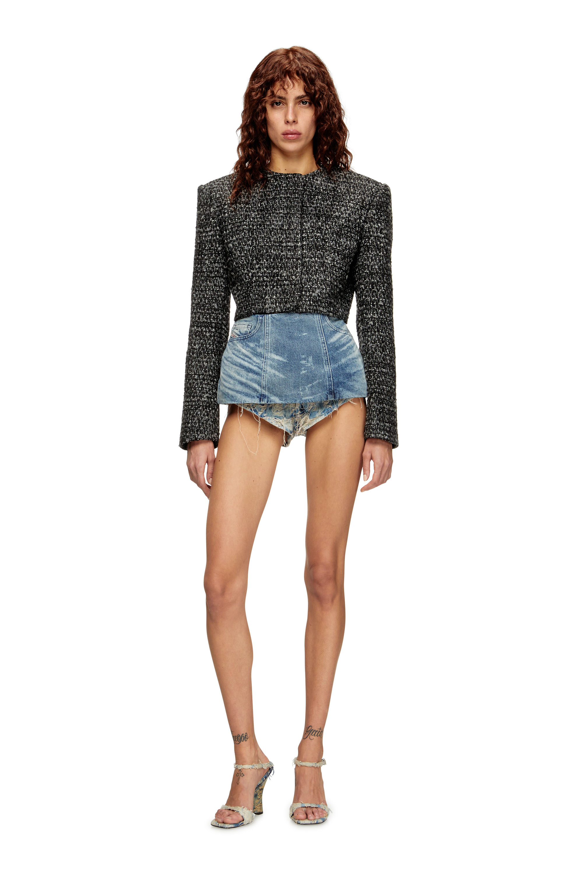 Diesel - DE-NORA-FSH, Female's Belt skirt in lasered cotton-hemp denim in ミディアムブルー - 1