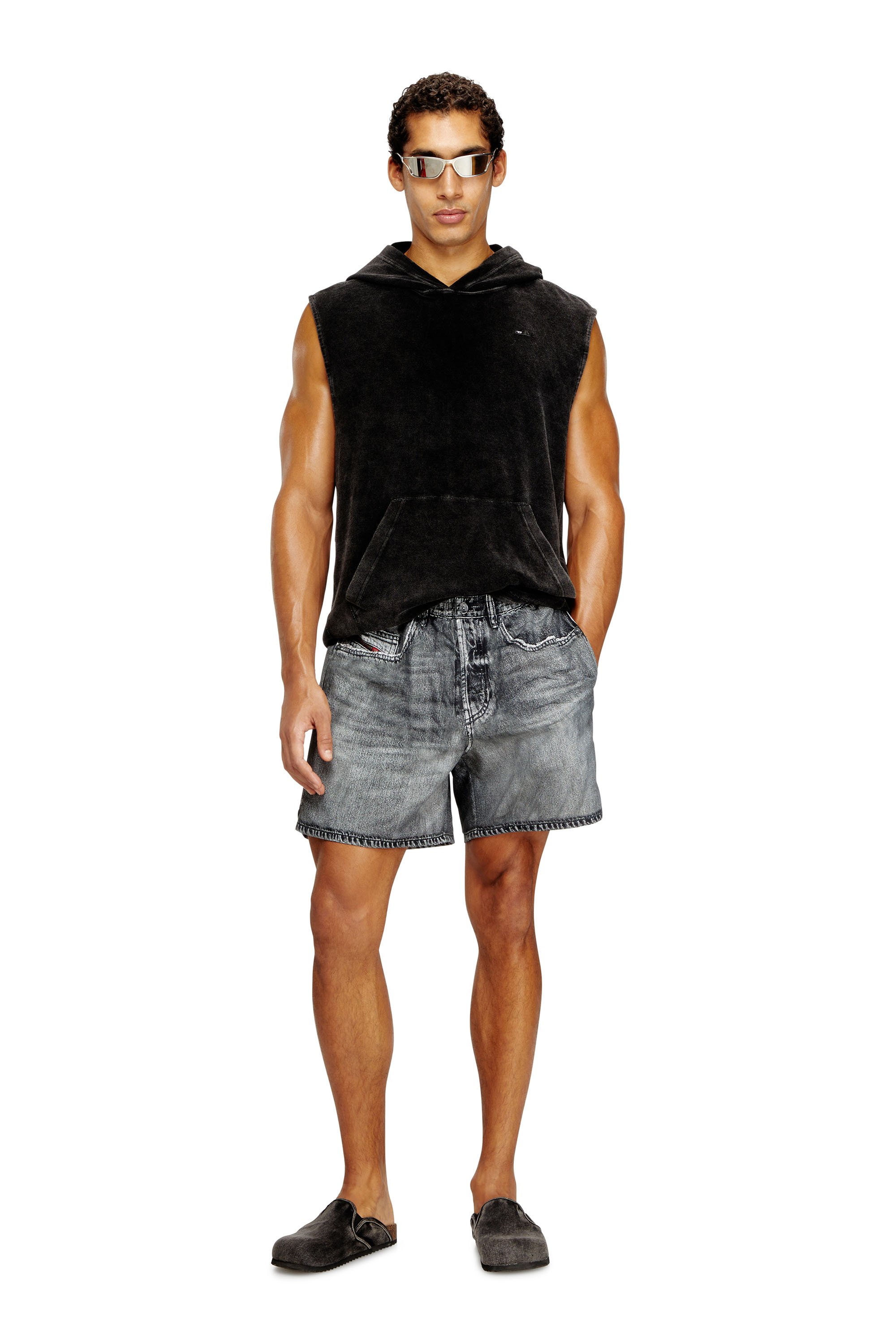 Diesel - ARUBA-DNM, Male's Sleeveless hoodie with denim effect in ブラック - 3