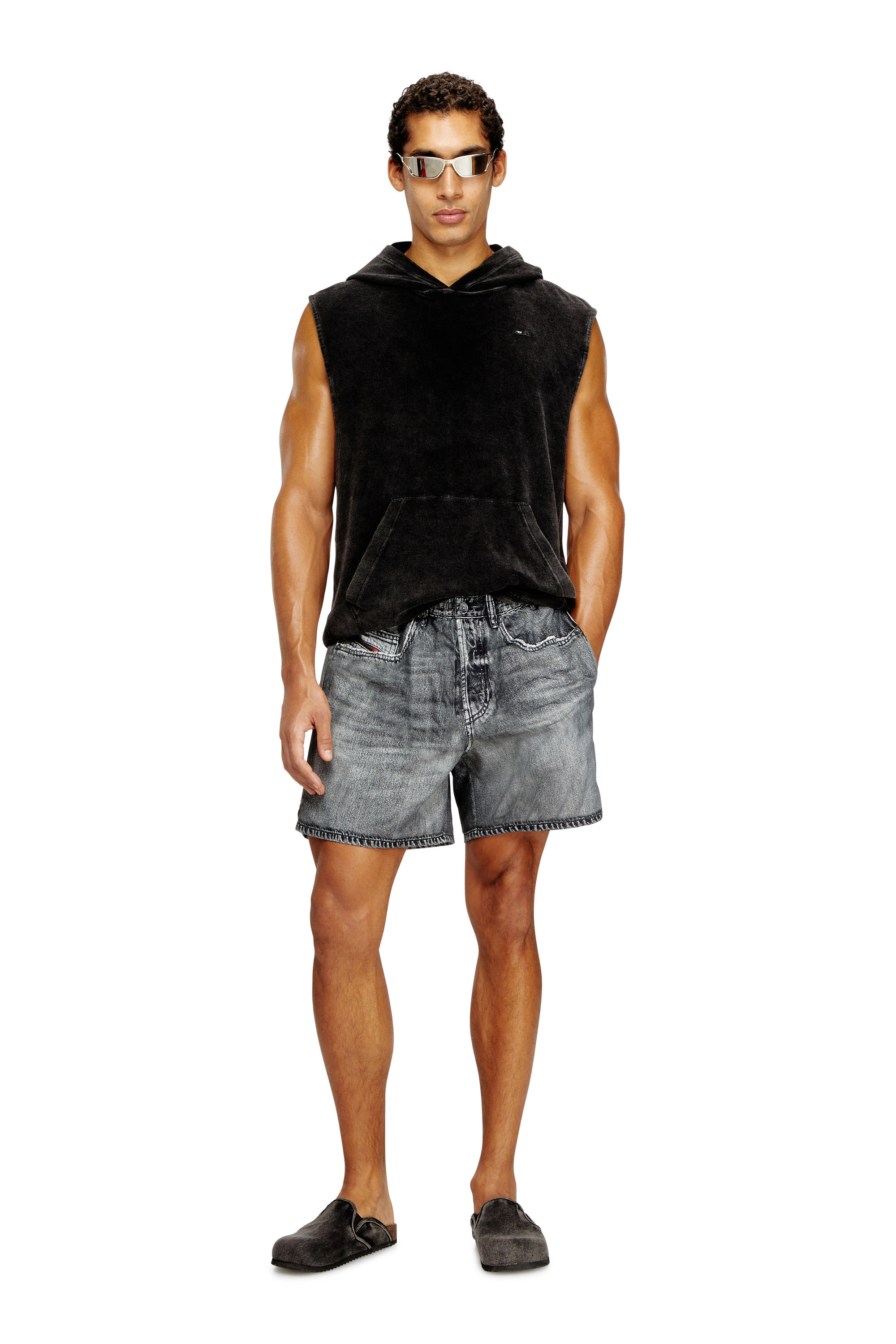 Diesel - ARUBA-DNM, Male's Sleeveless hoodie with denim effect in ブラック - 2
