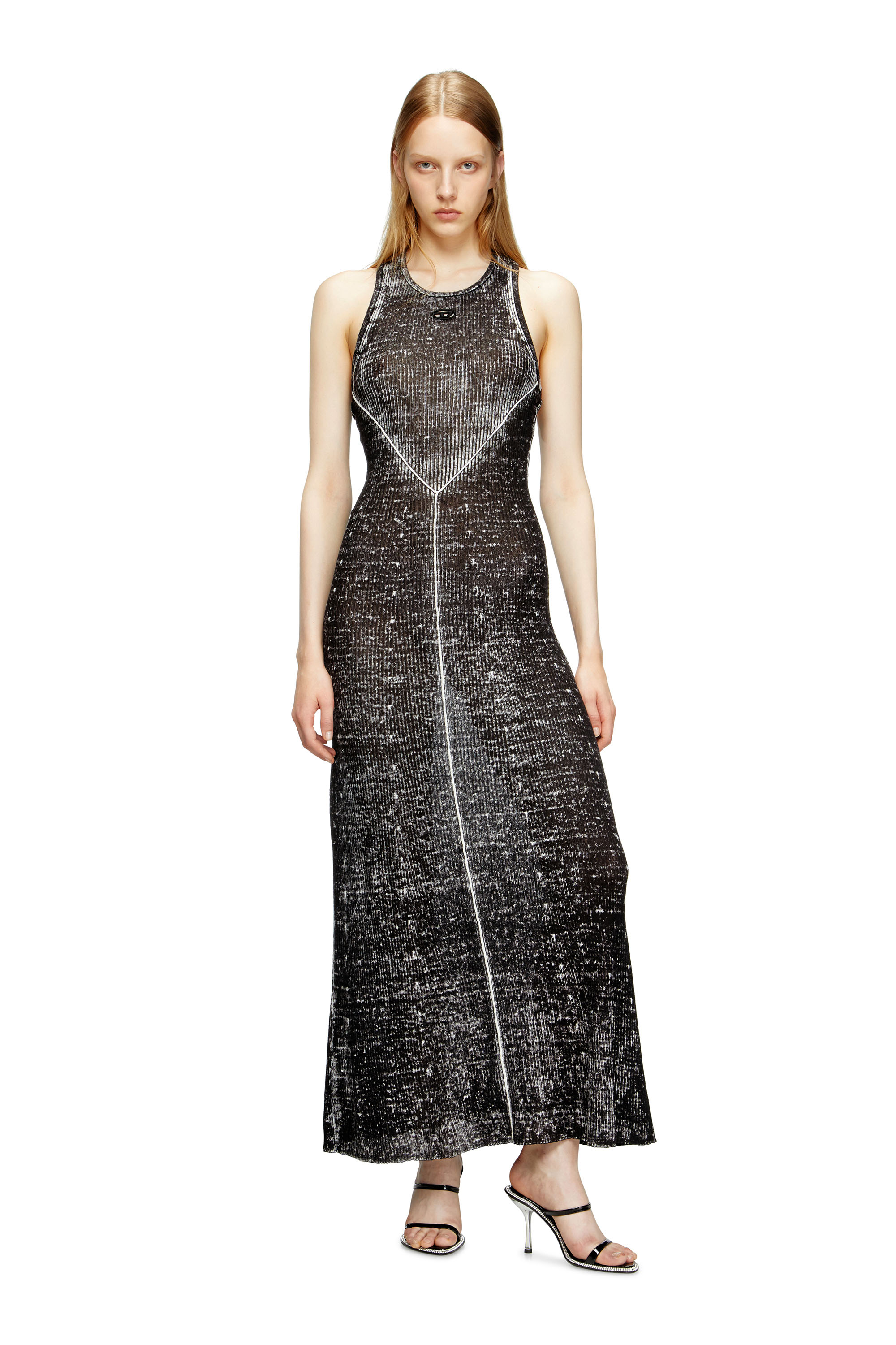 Diesel - M-RAB, Female's Linen-knit dress with cut-out logo in ブラック - 2