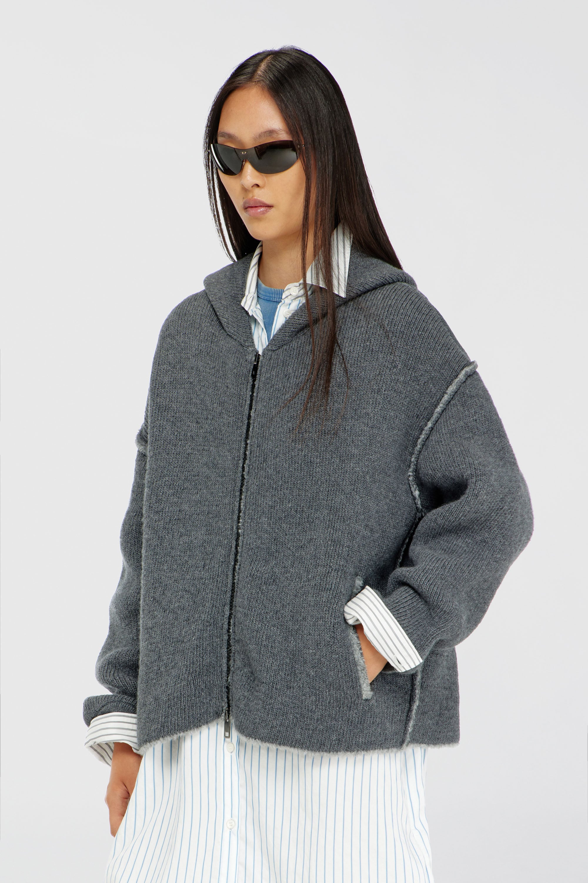 Diesel - M-BOUBLE, Female's ジップアップカーディガン in グレー - 1