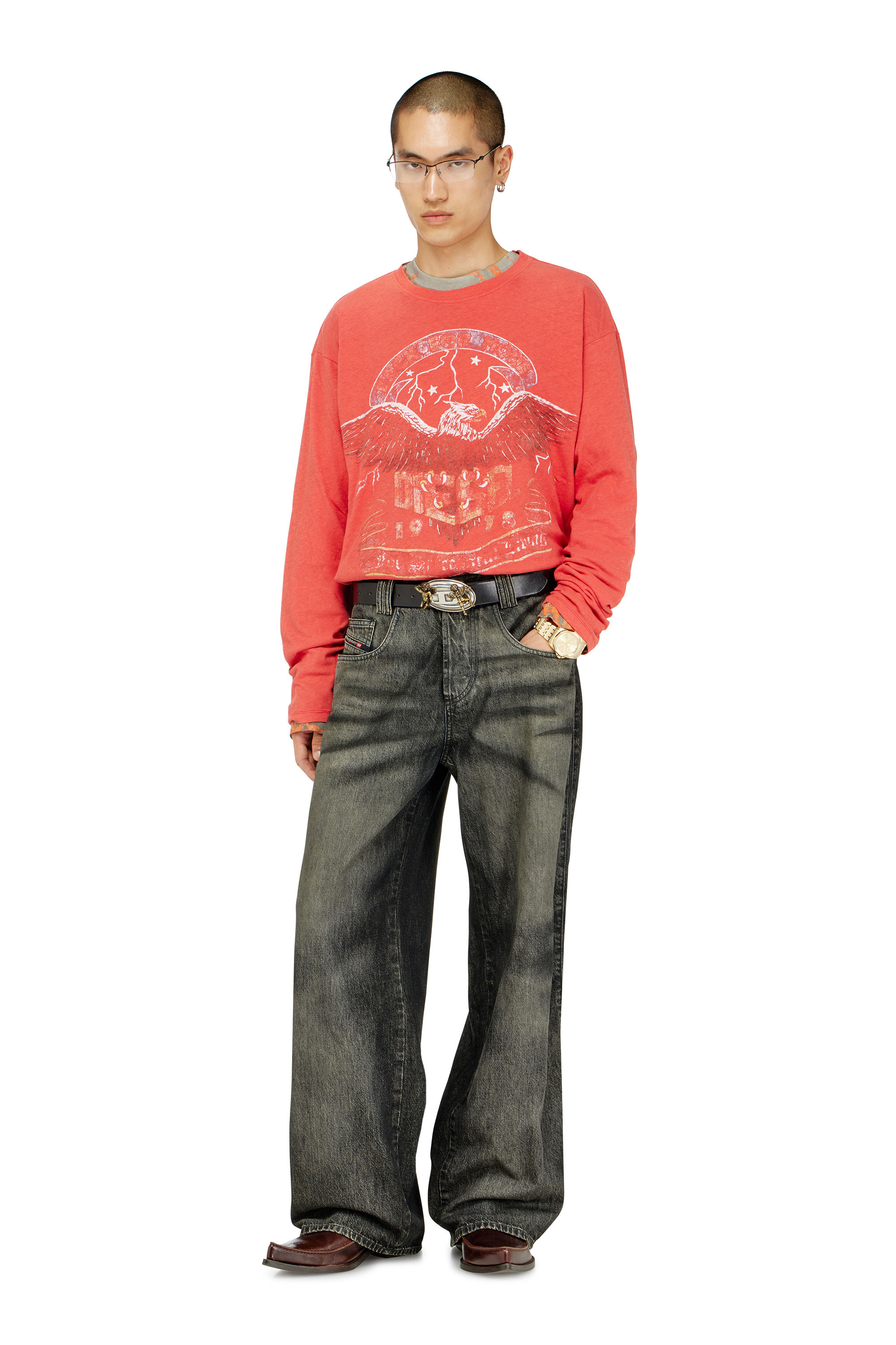 Diesel - T-GERI-LS, Male's Long-sleeve T-shirt with concert graphics in レッド - 1