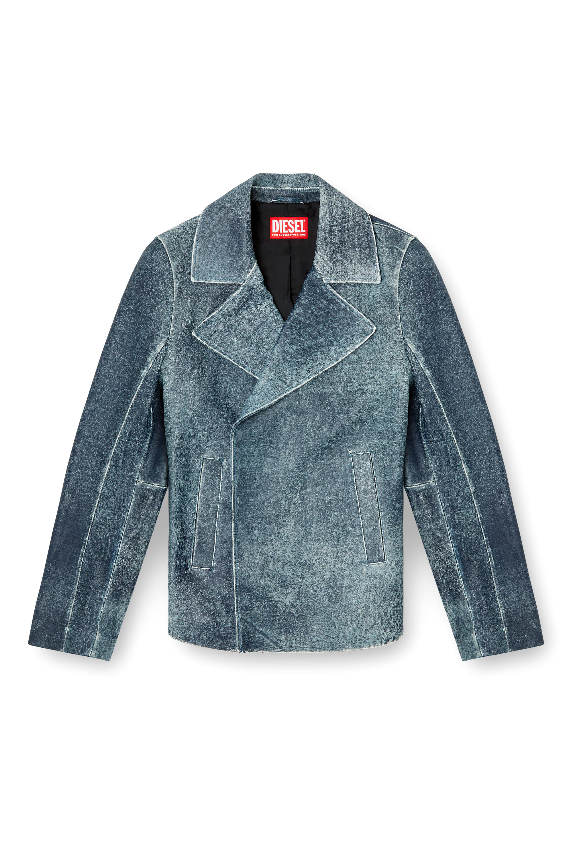 Diesel - L-WERNER, Male's Jacket in denim-treated leather in ダークブルー - 2