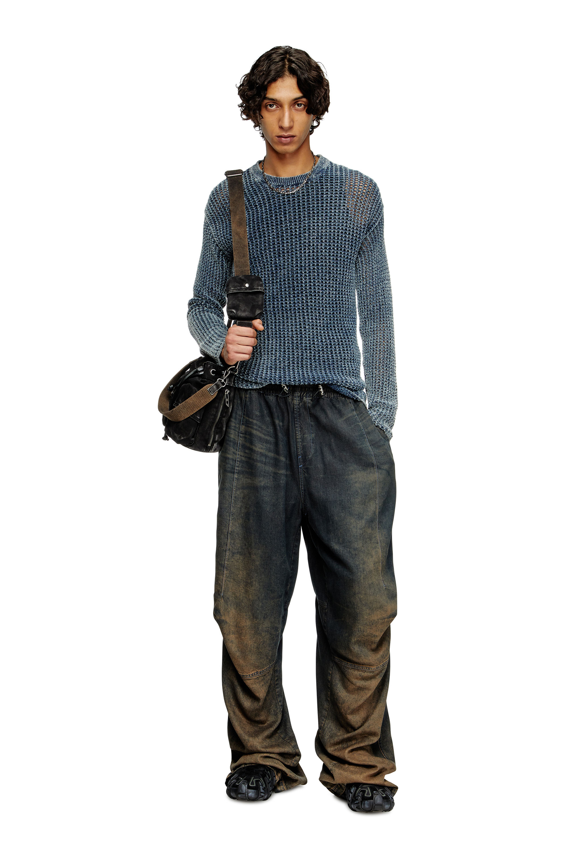 Diesel - K-REDROS, Male's Mesh-knit jumper in denim yarn in ブルー - 2