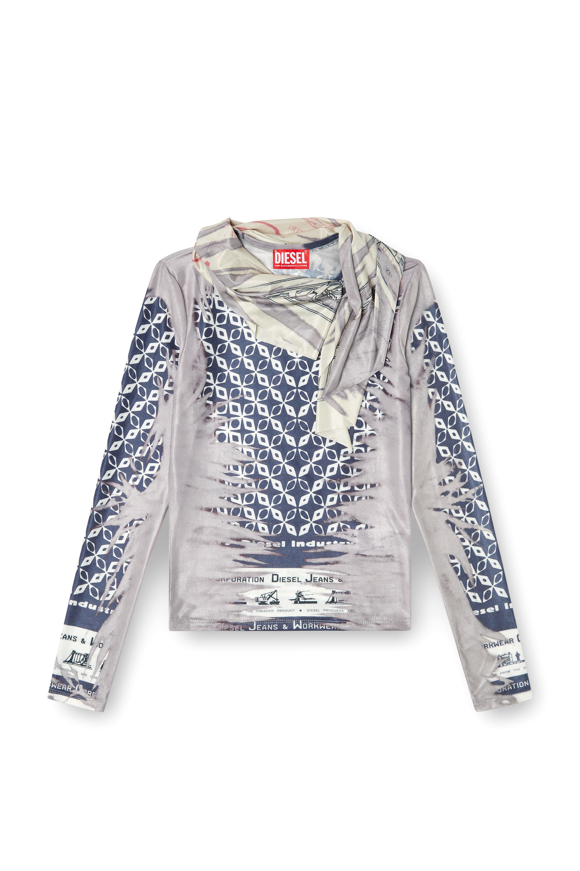 Diesel - T-ANDA, Female's Top with bandana neck tie in ブルー/ホワイト - 3