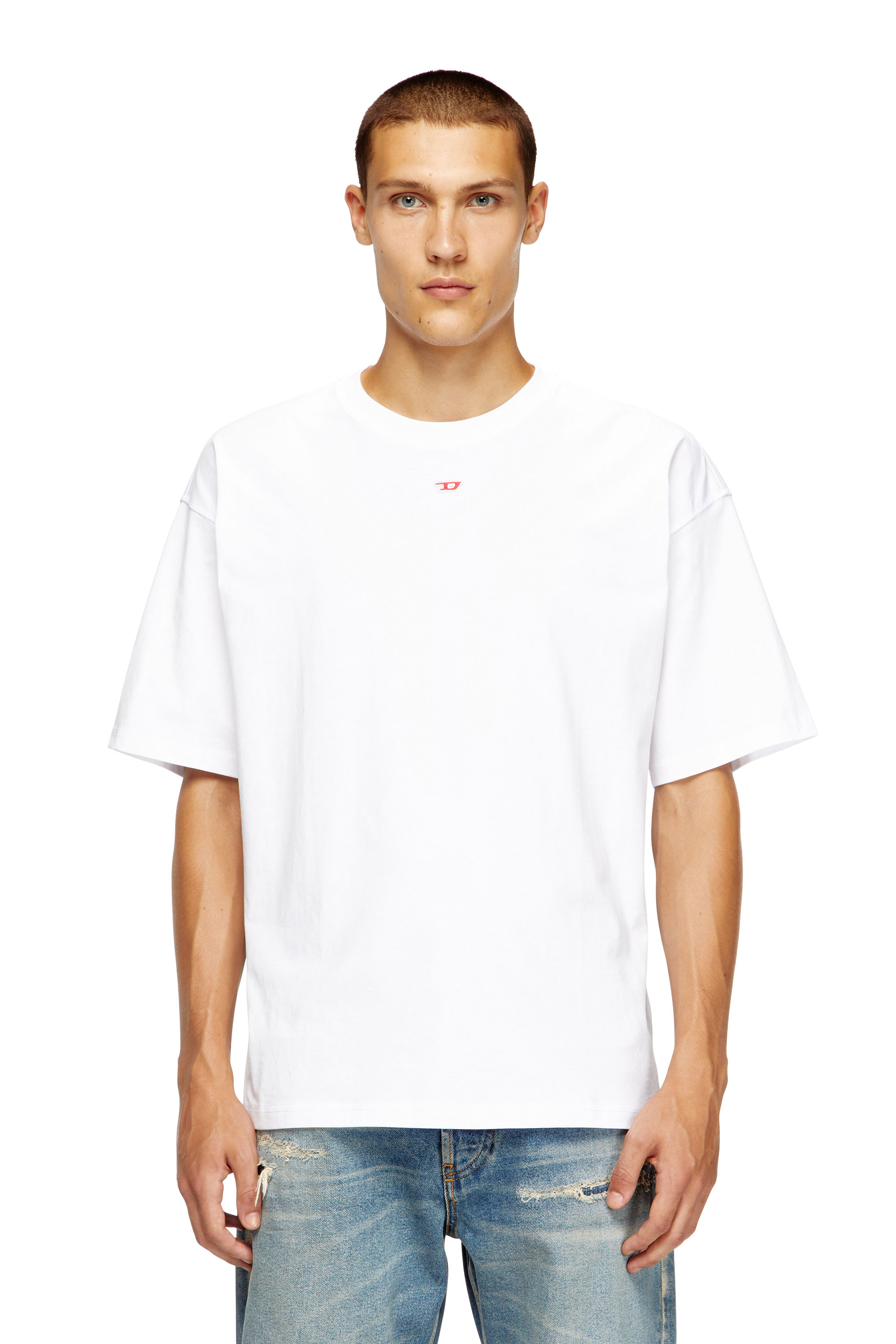 Diesel - T-BOXT-D, Unisex's T-shirt with embroidered D patch in ホワイト - 1