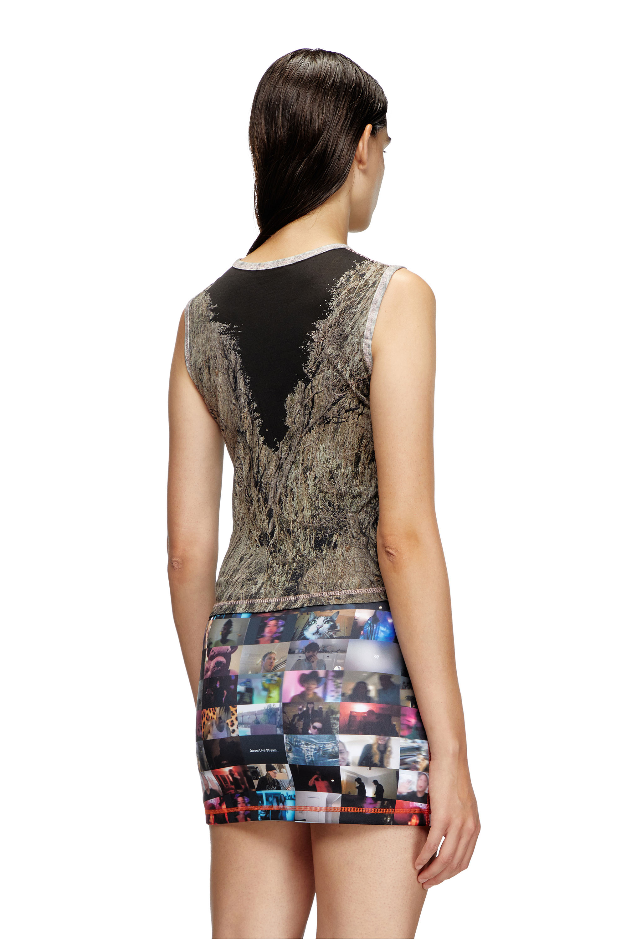 Diesel - T-MELYA, Female's Camo tank top with devoré sweat stains in ピンク/グレー - 4