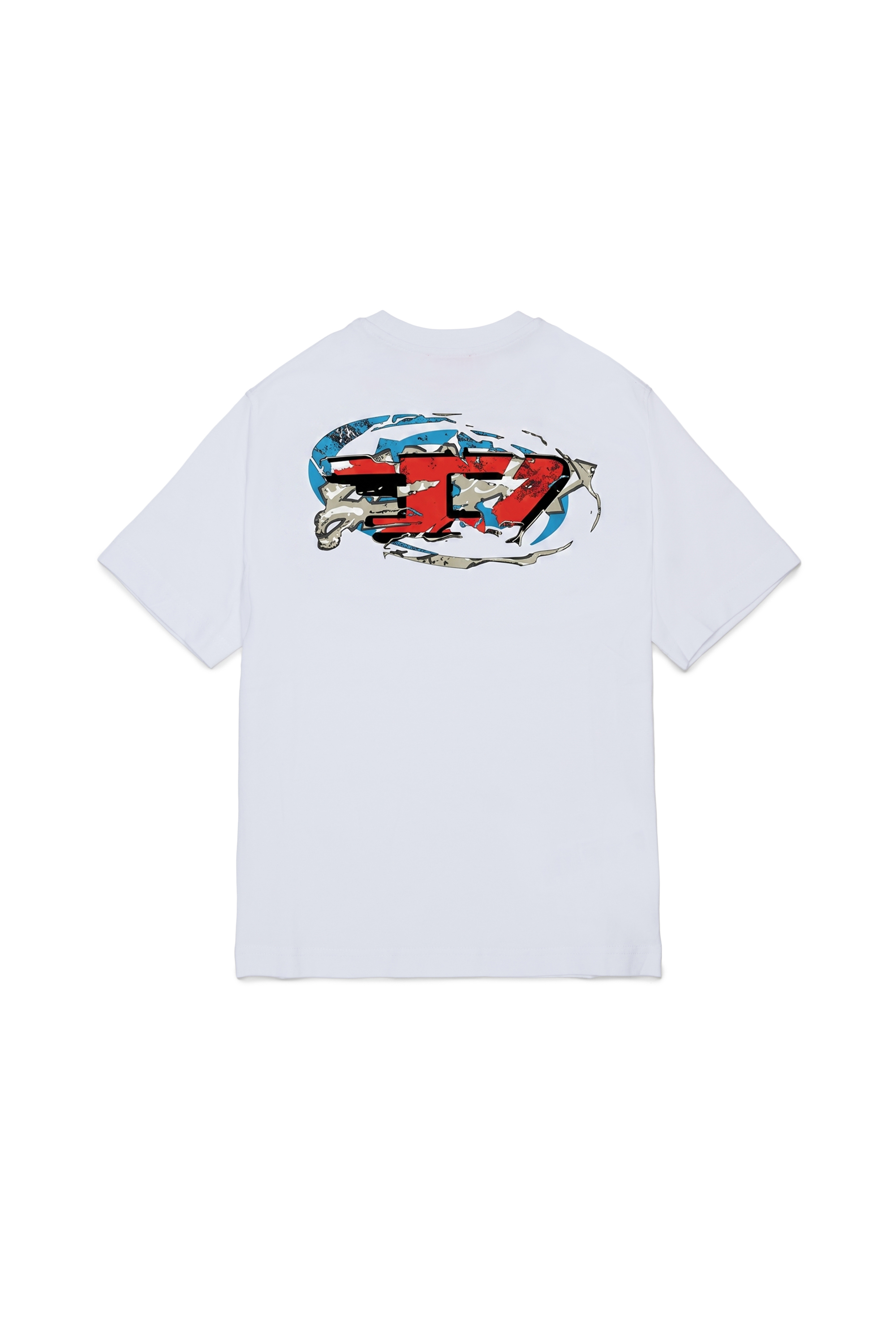 Diesel - TSCRAP OVER, Male's T-shirt with Oval D embroidery and flock print in ホワイト - 1