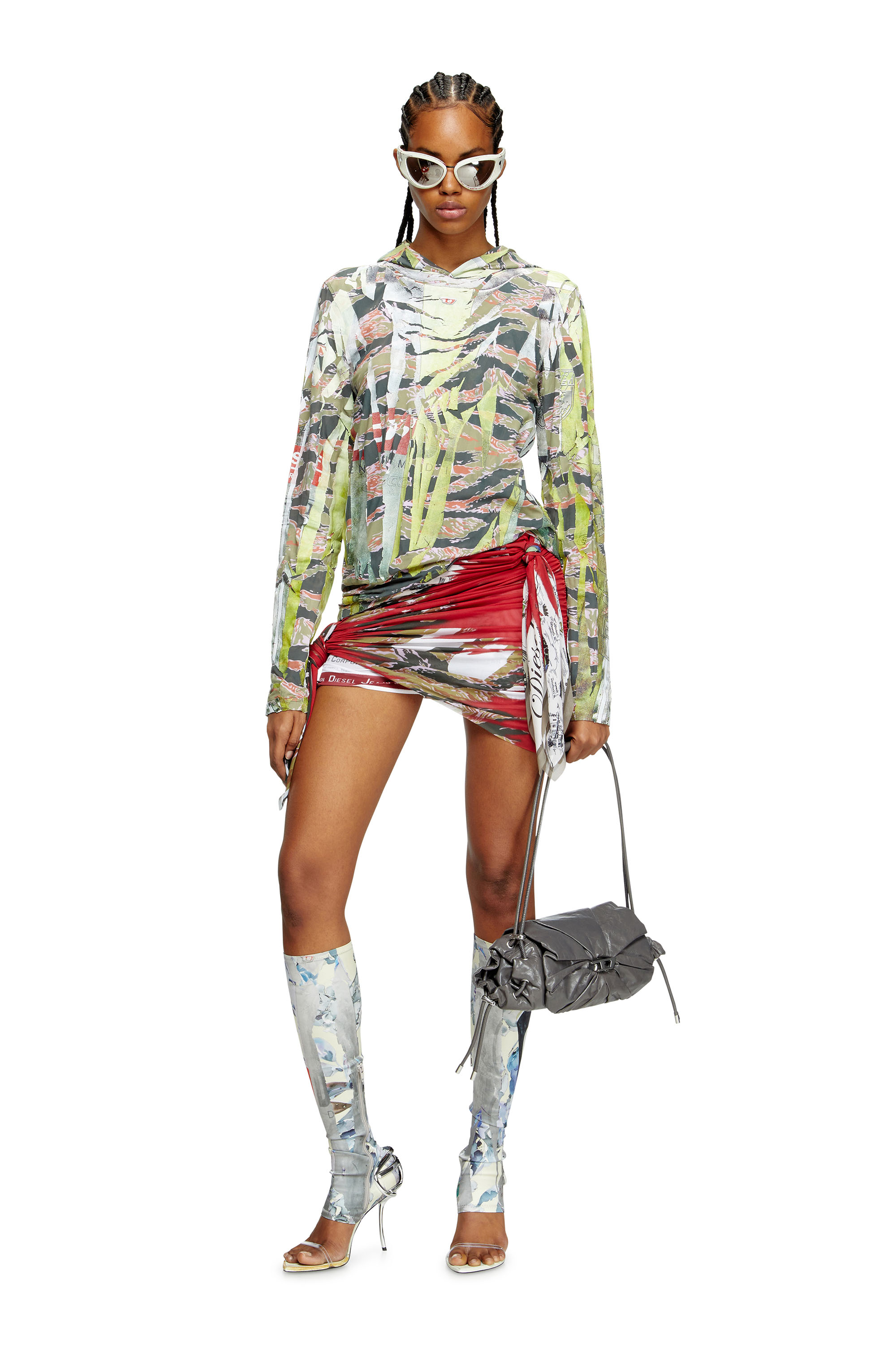 Diesel - T-GILLIS, Unisex's Camo hooded top with cracked over-print in ブラウン/グリーン - 6