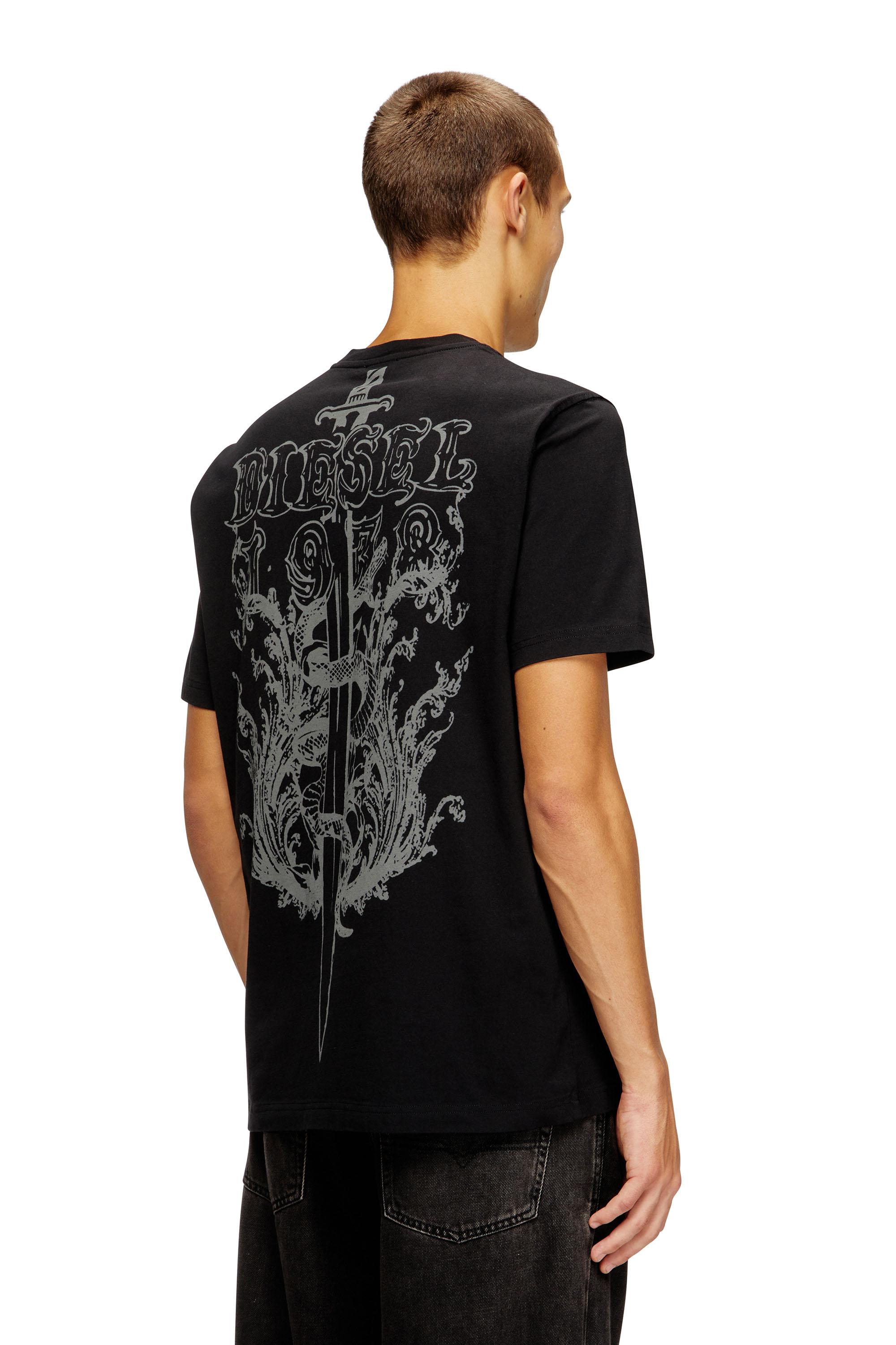 Diesel - T-ADJUST-T10, Male's Cotton t-shirt with graphic print on back in ブラック - 1