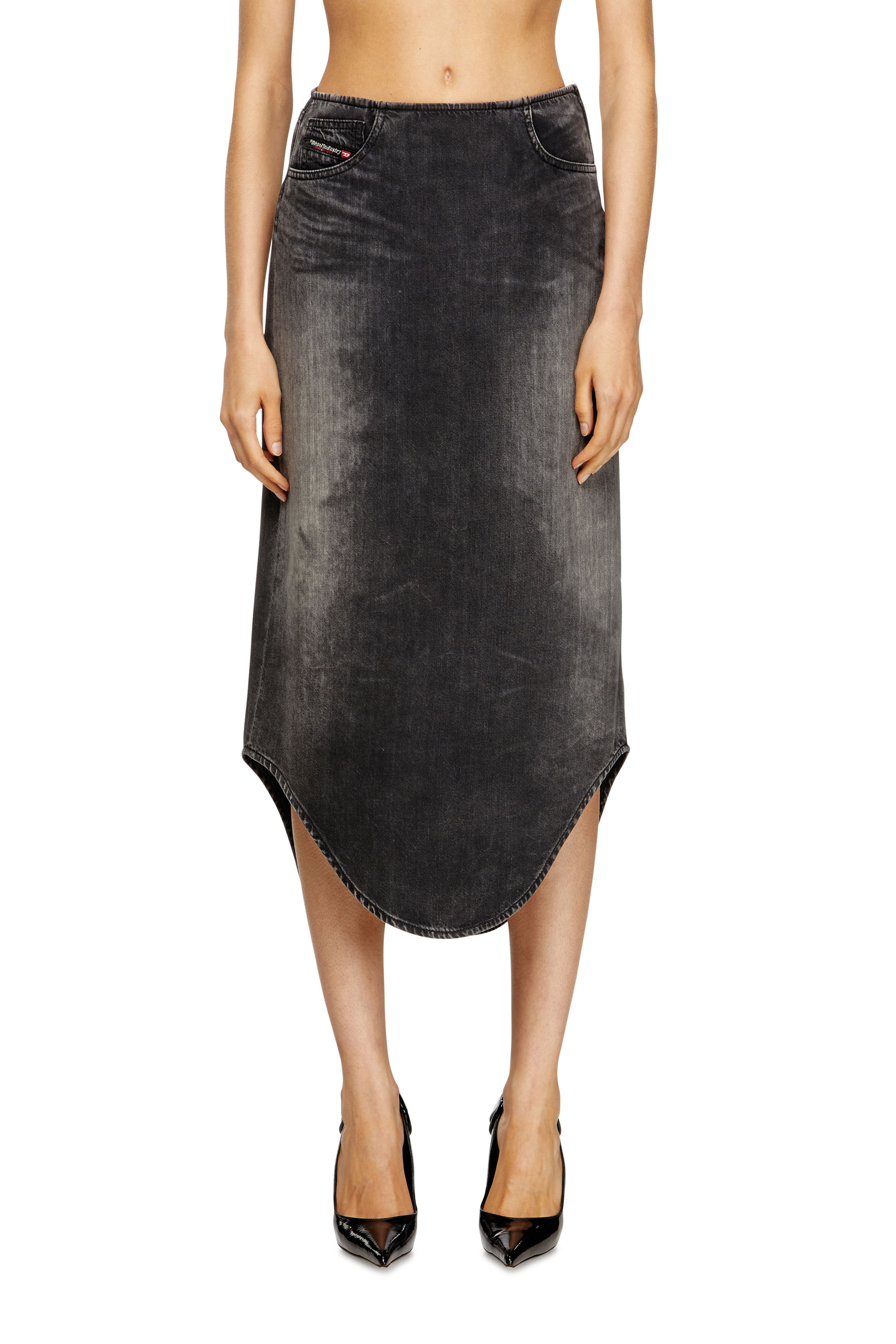 Diesel - DE-PLUMY-S, Female's Denim midi skirt with shadow effect in ブラック - 3