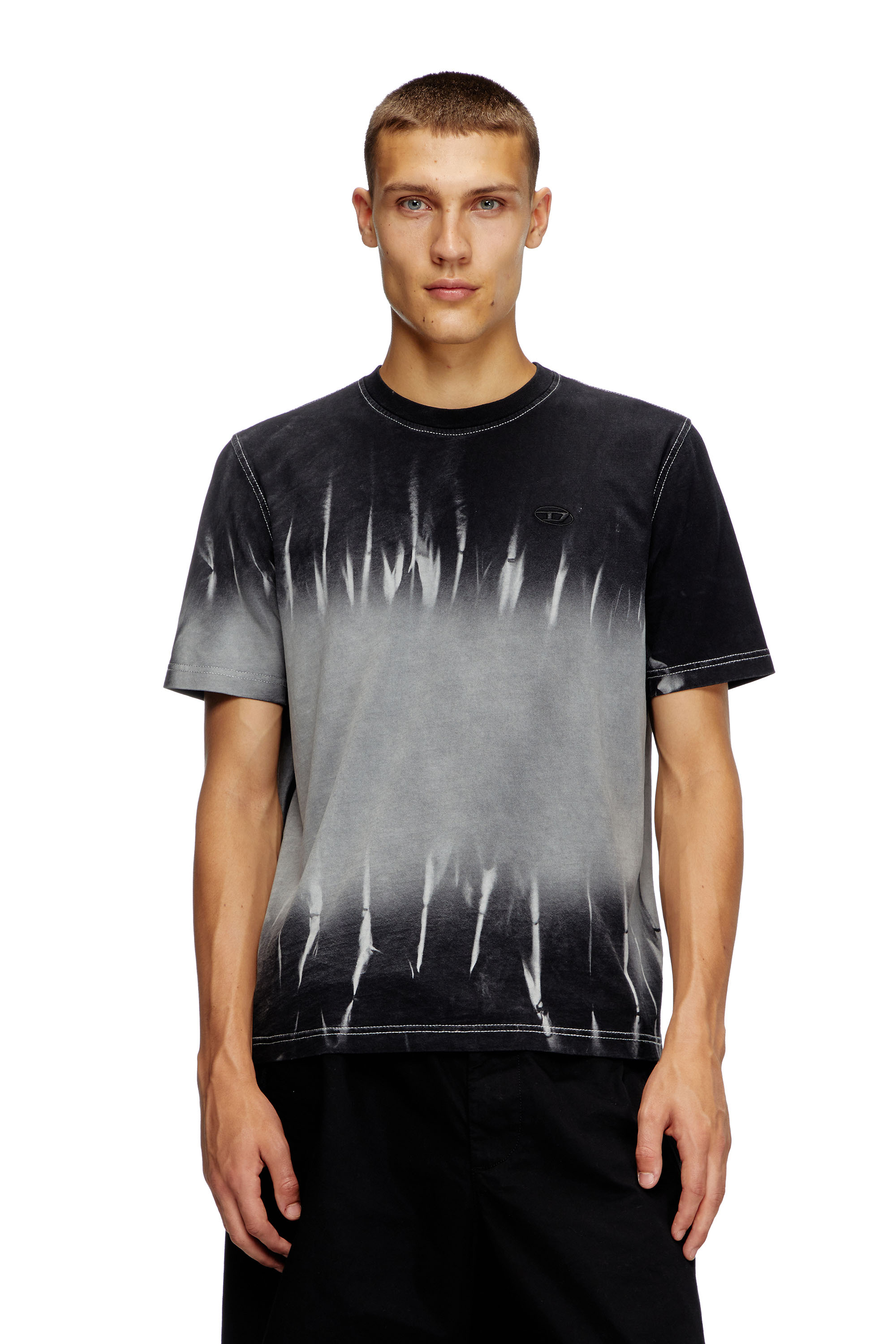 Diesel - T-ADJUST-R21, Male's Tie-dye T-shirt with logo embroidery in ブラック - 1