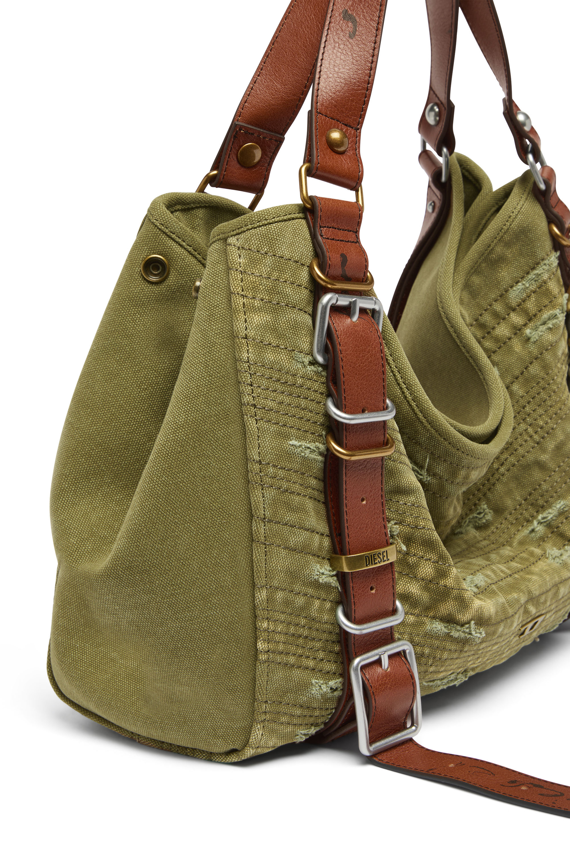 Diesel - D-ONE TOPHANDLE M, Unisex's D-One-Medium top-handle bag in distressed canvas in ミリタリーグリーン - 6