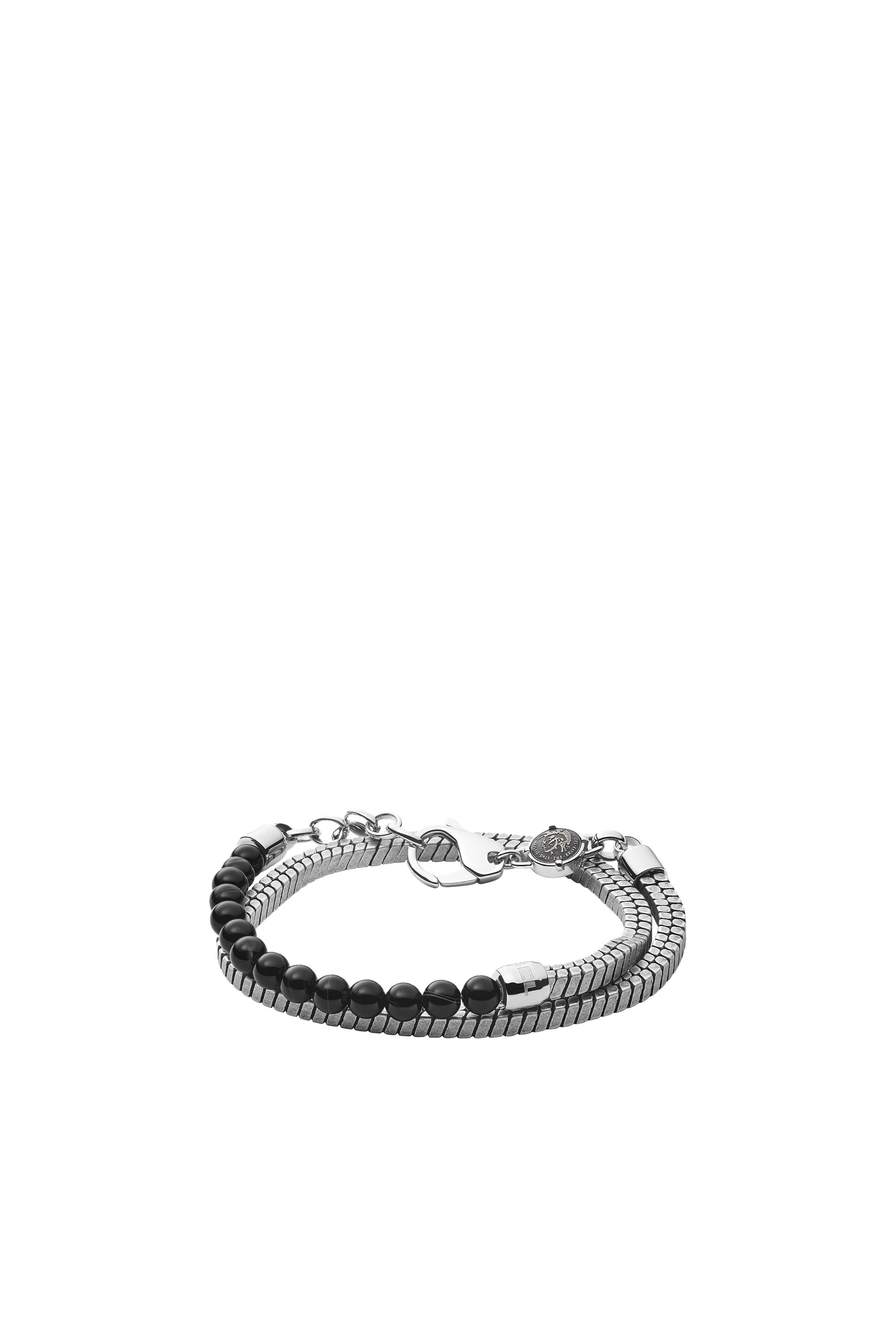 Diesel - DX1239, Male's Silver-tone brass square-chain double-wrap bracelet in シルバー/ブラック - 1