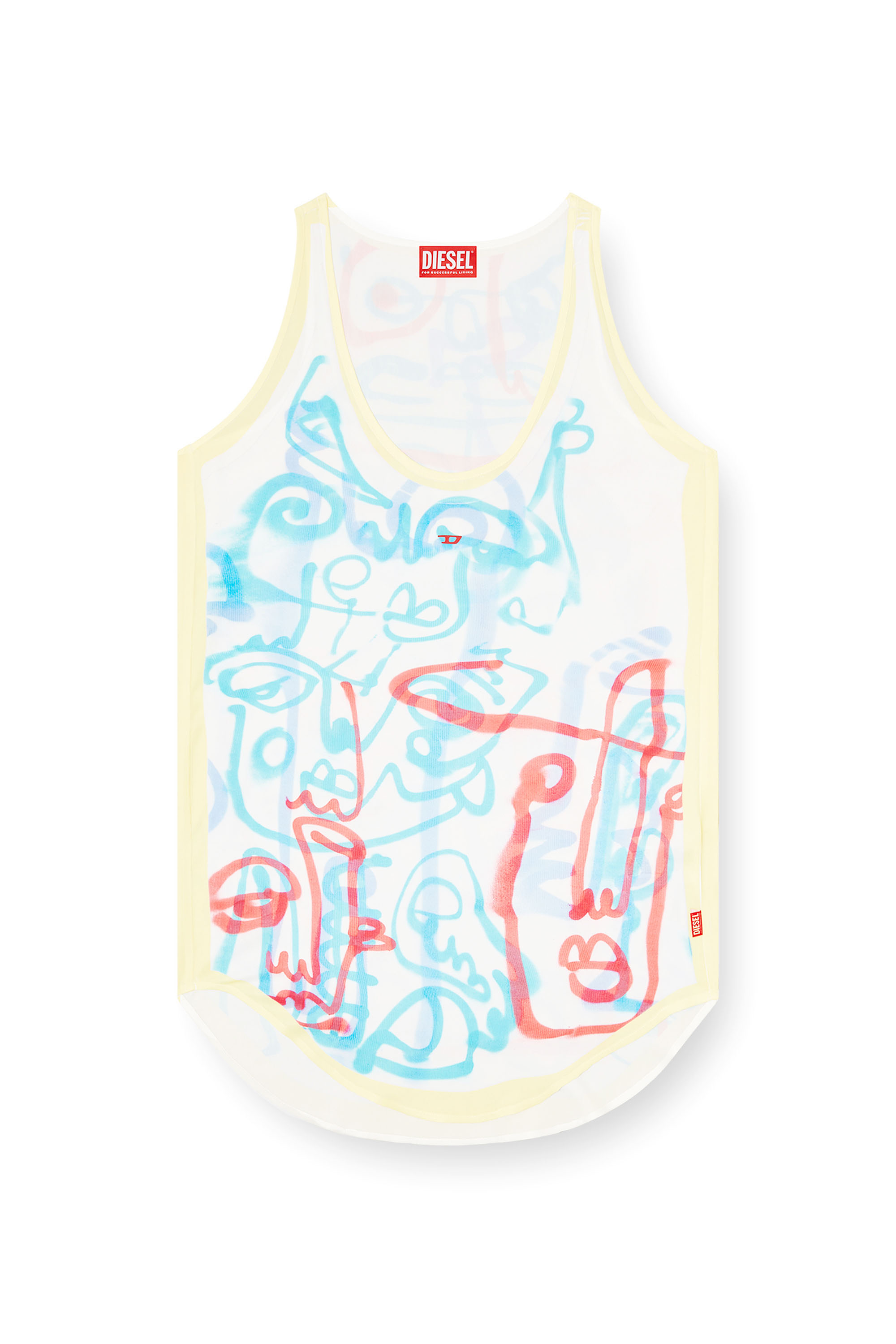 Diesel - D-LINZ-GRAFFITI-AFR, Female's Satin tank top with graffiti print in ホワイト/イエロー - 4