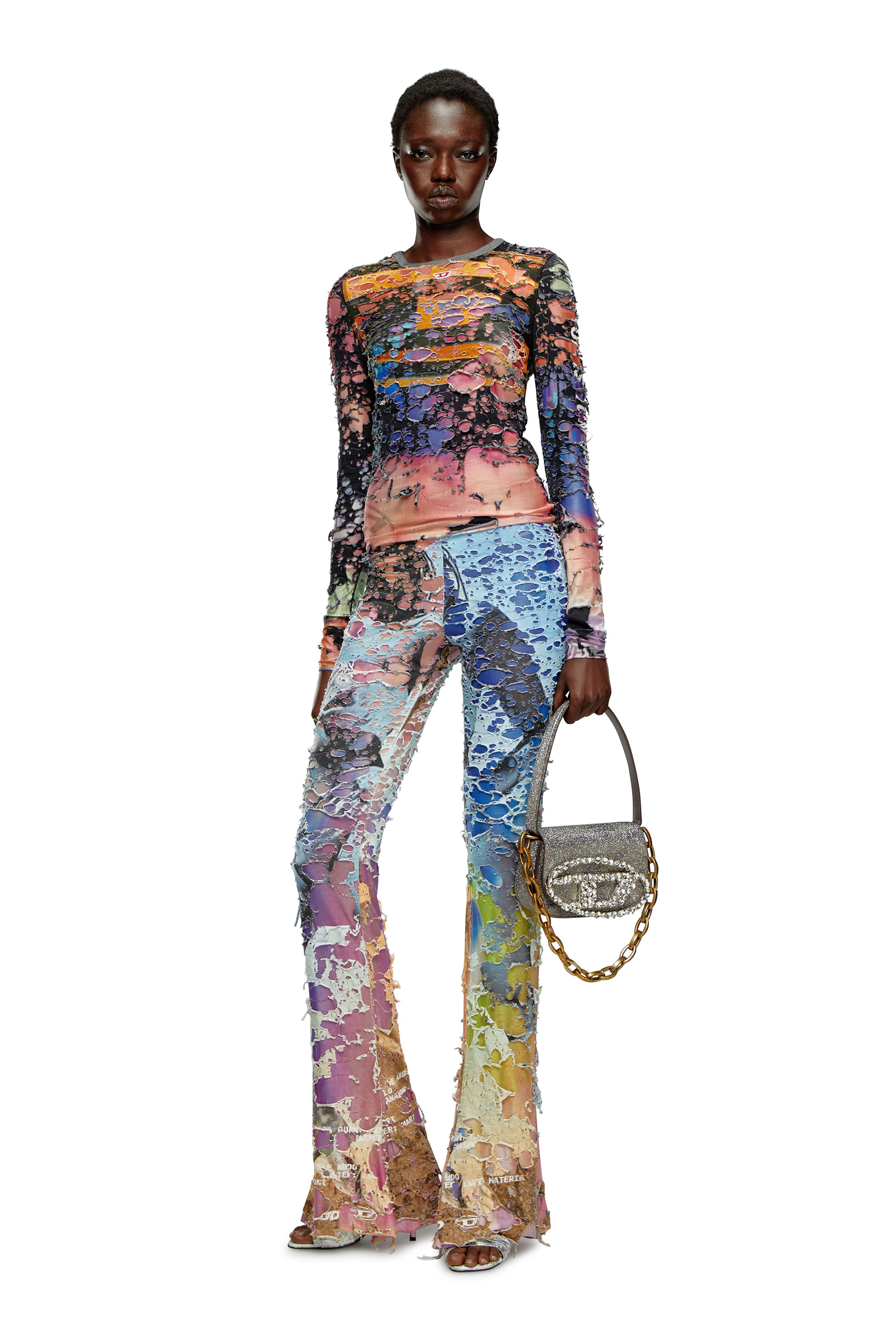 Diesel - 1DR, Female's 1DR-Iconic shoulder bag in camo lurex in グレー/ブラウン - 6
