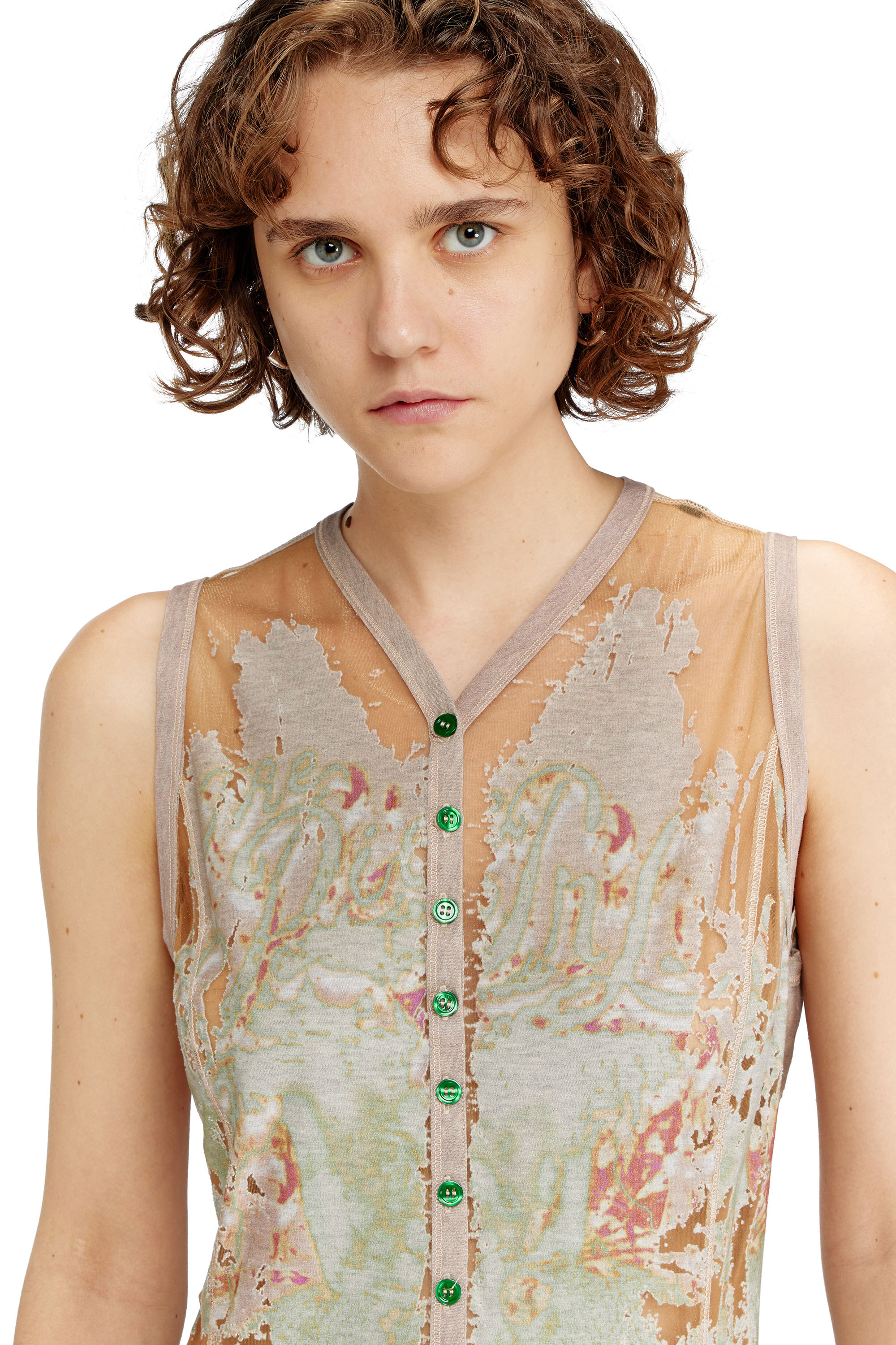 Diesel - D-ALFIO, Female's Short dress in printed devor&eacute; jersey in ライトブラウン - 4