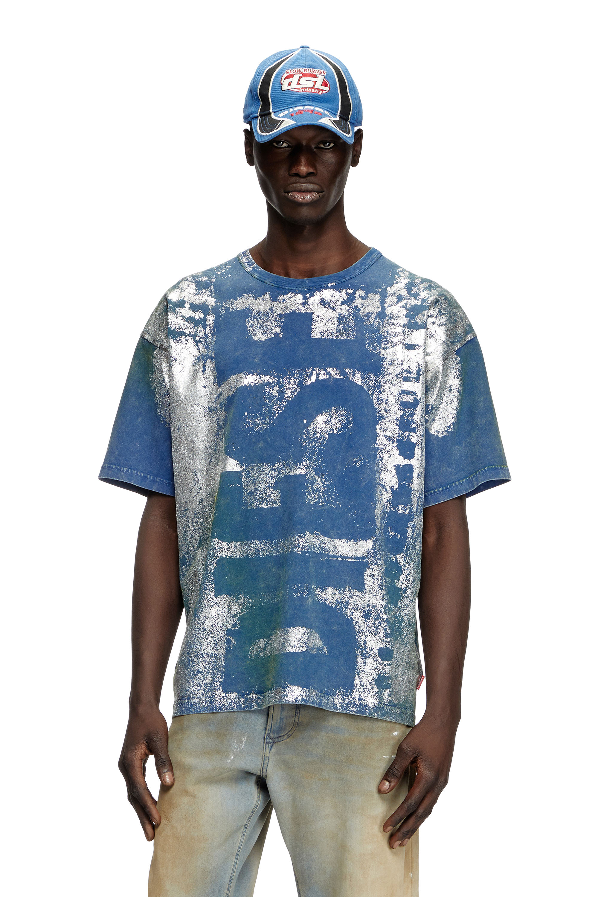 Diesel - T-BOXT-R2, Male's Logo T-shirt with metallic effects in ブルー - 1