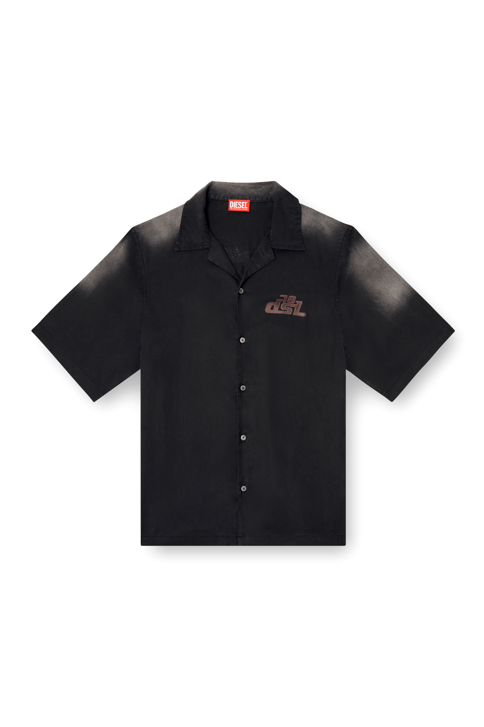 Diesel - S-ELLY, Male's Faded bowling shirt with logo prints in ブラック - 3