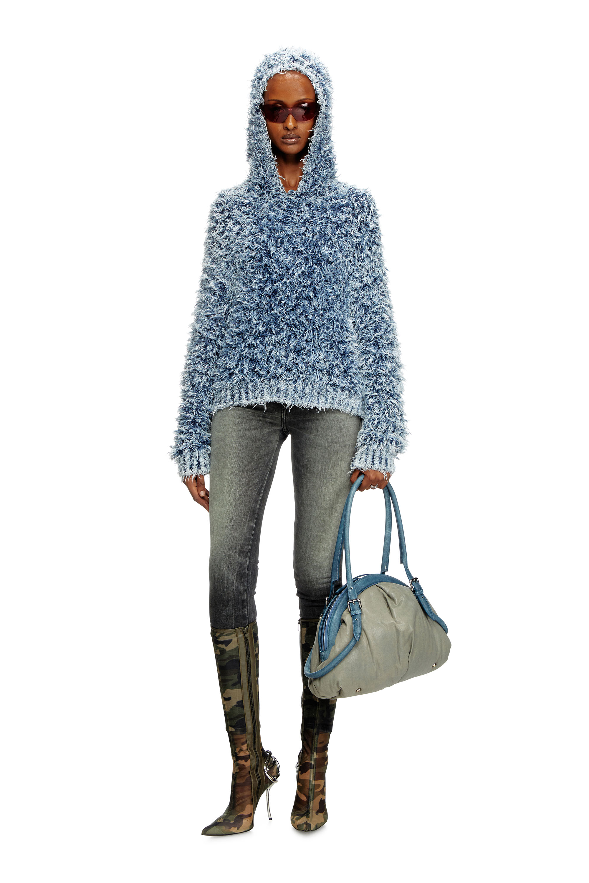 Diesel - M-DOLLY, Female's Textured-knit hoodie in ブルー - 2