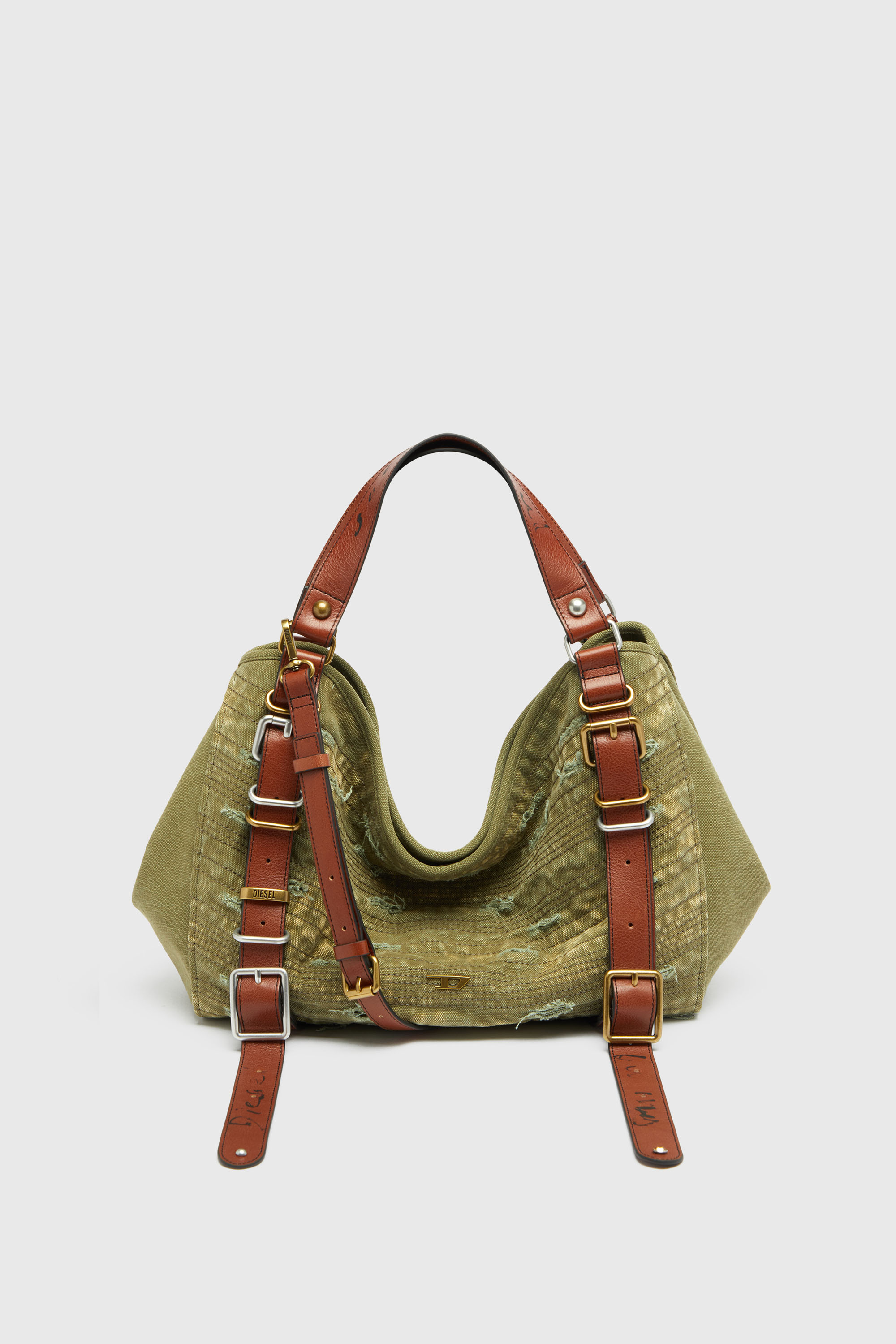 Diesel - D-ONE TOPHANDLE M, Unisex's D-One-Medium top-handle bag in distressed canvas in ミリタリーグリーン - 2
