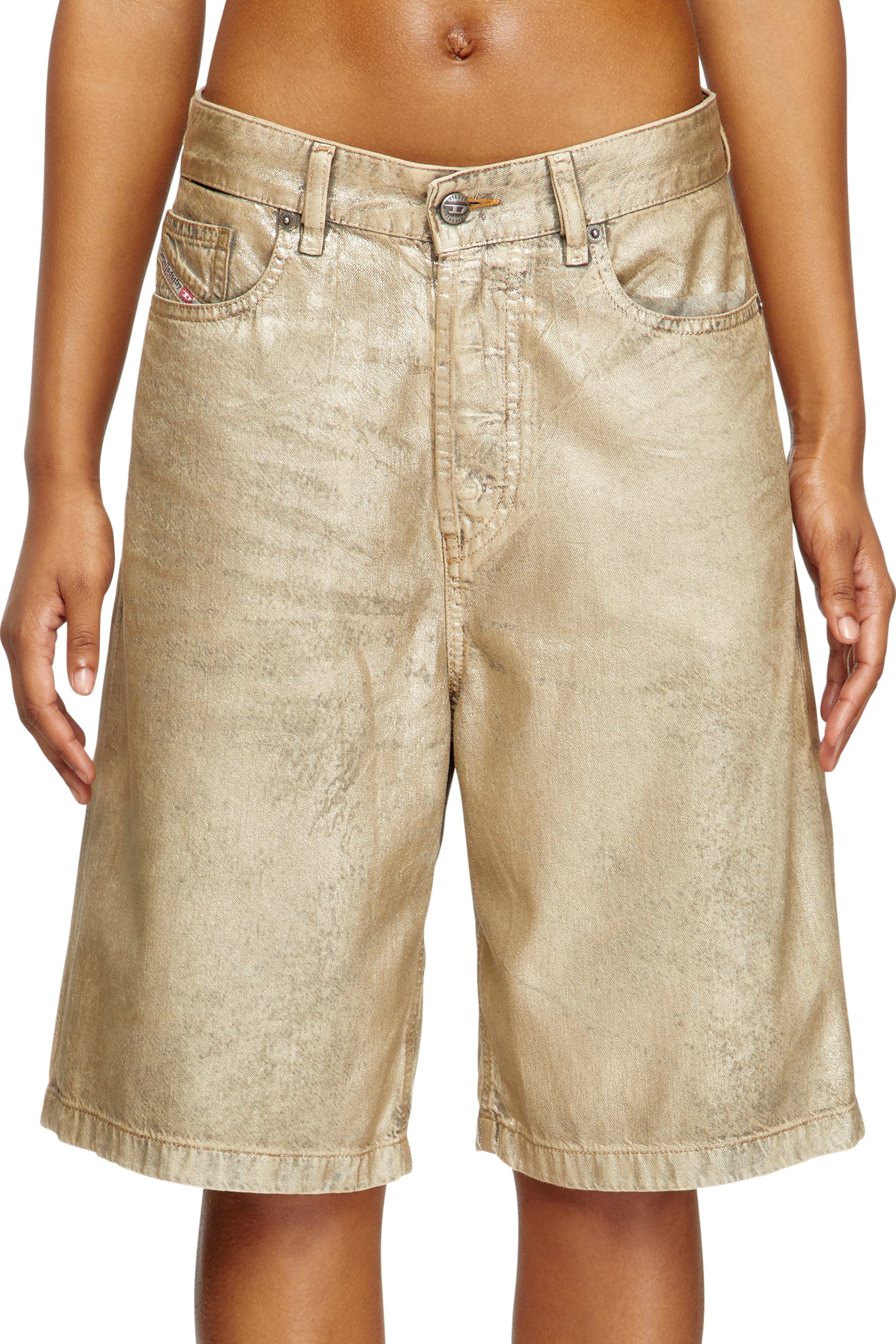 Diesel - DE-SIRE-SHORT-KG, Female's Shorts in distressed metallic denim in ゴールド - 4