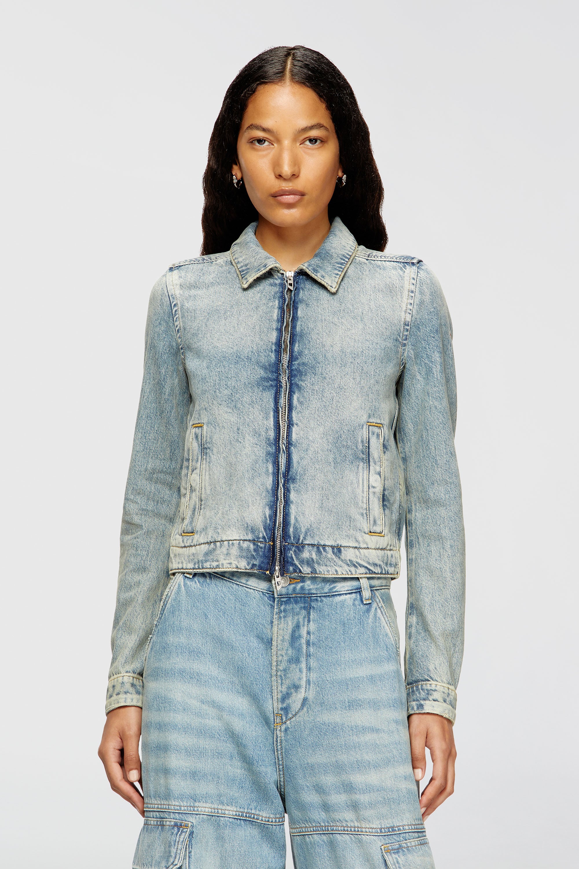 Diesel - DE-CORB, Female's Jacket in dirt-effect fluid denim in ライトブルー - 1