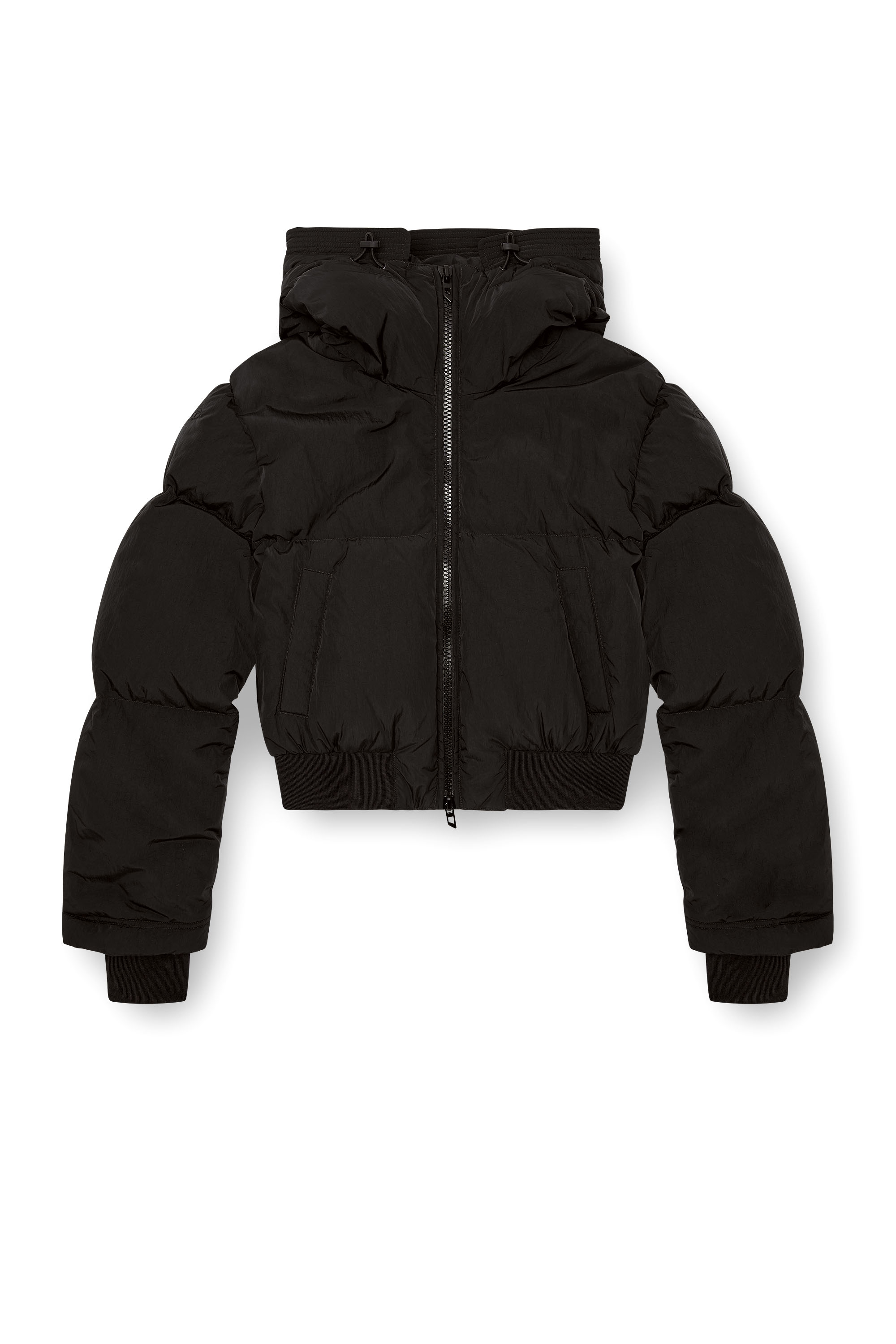 Diesel - W-PEYT-SHORT-NEW-P1, Female's Hooded down jacket in crinkled nylon in ブラック - 2