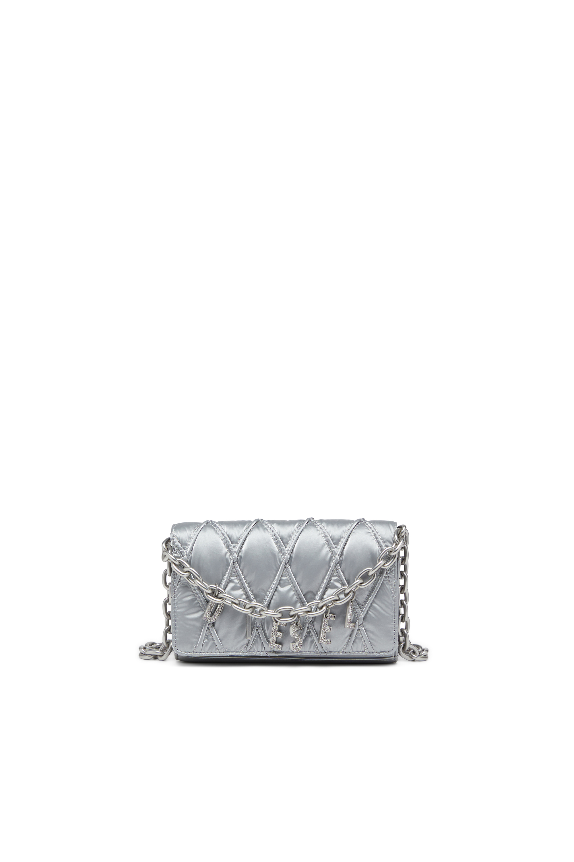Diesel - WALLET ON CHAIN, Female's Wallet on chain with quilted satin finish in シルバー - 1