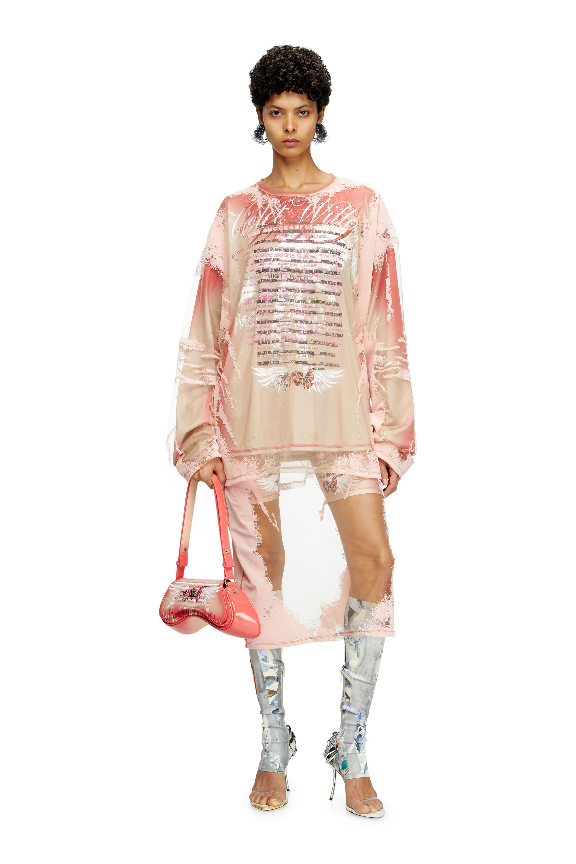 Diesel - O-LYAC, Female's Layered midi skirt with lyrics print in フェースパウダー - 1