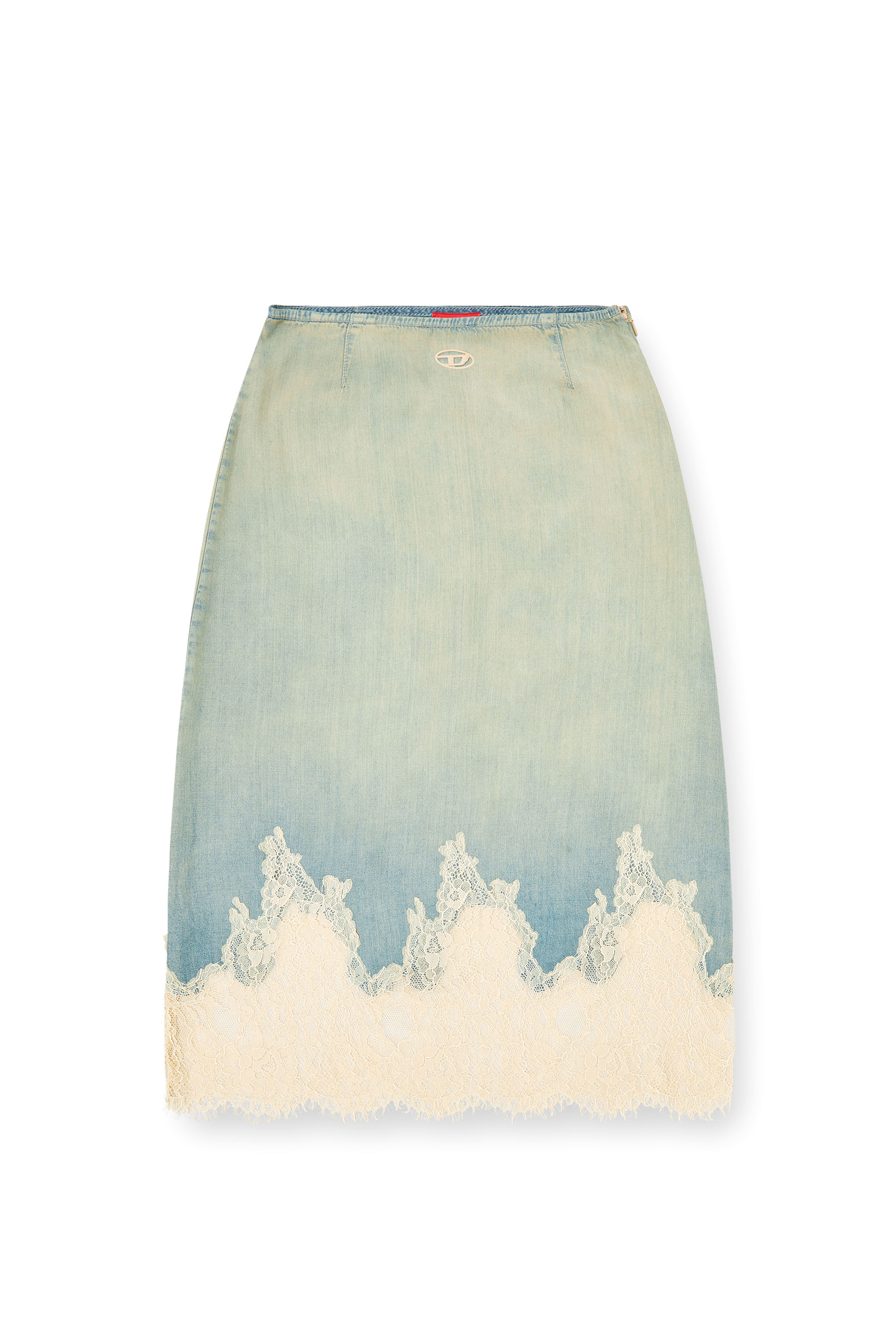 Diesel - DE-MERSY-S, Female's Midi skirt in denim and lace in ライトブルー - 2
