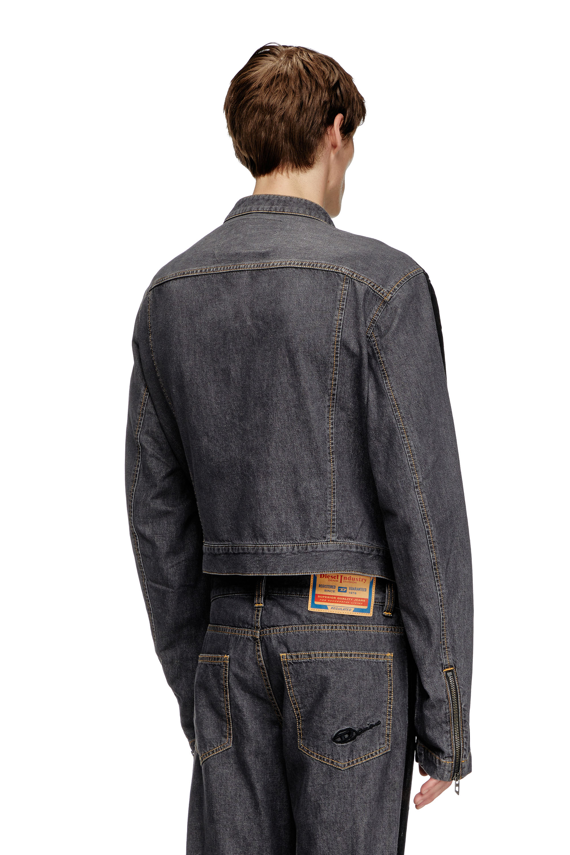 Diesel - D-GLORY-DD, Unisex's Denim moto jacket with coated front in ブラック - 5