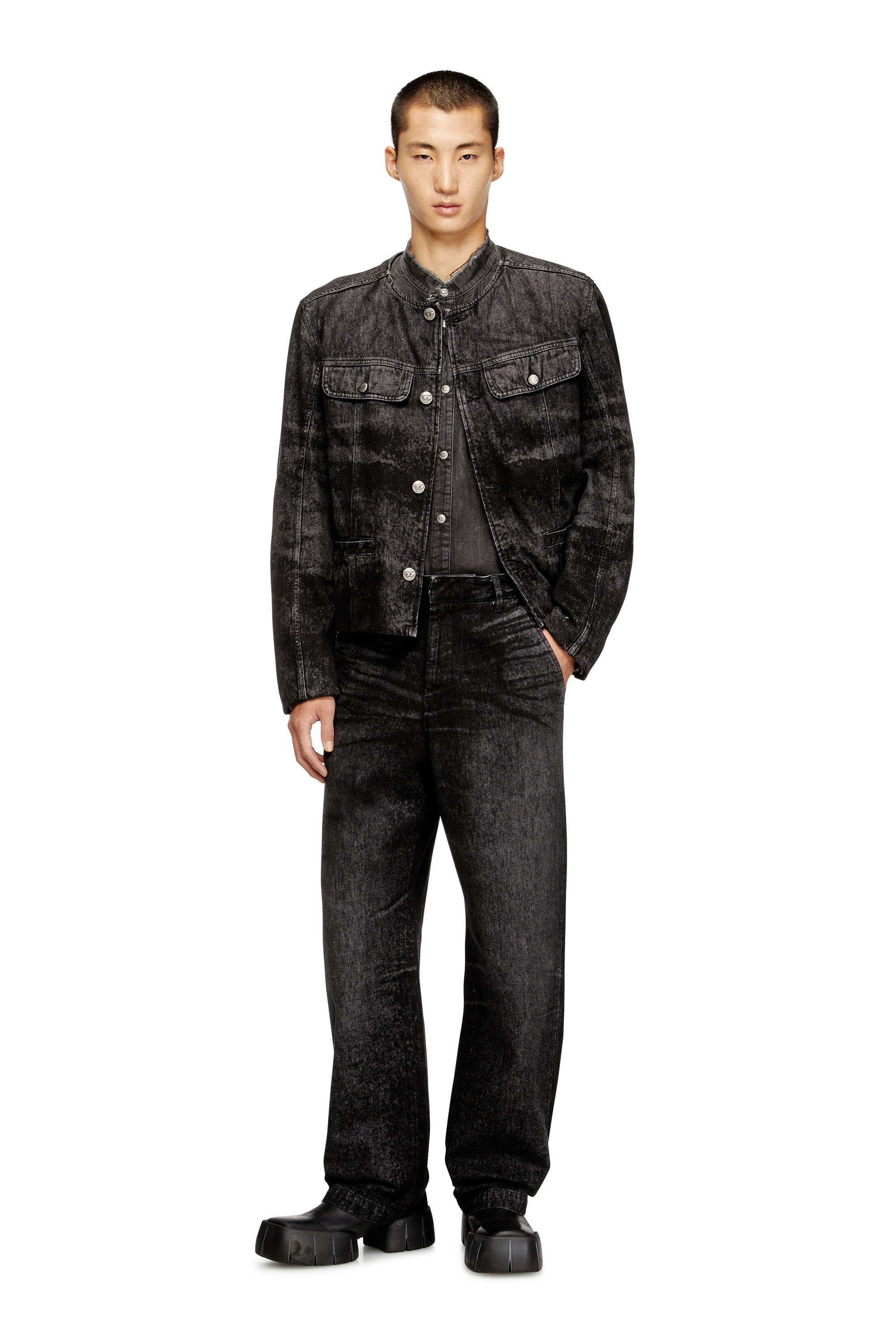 Diesel - D-ABERDEEN-FSH2, Male's Jacket in lasered cotton-hemp denim in ブラック - 1