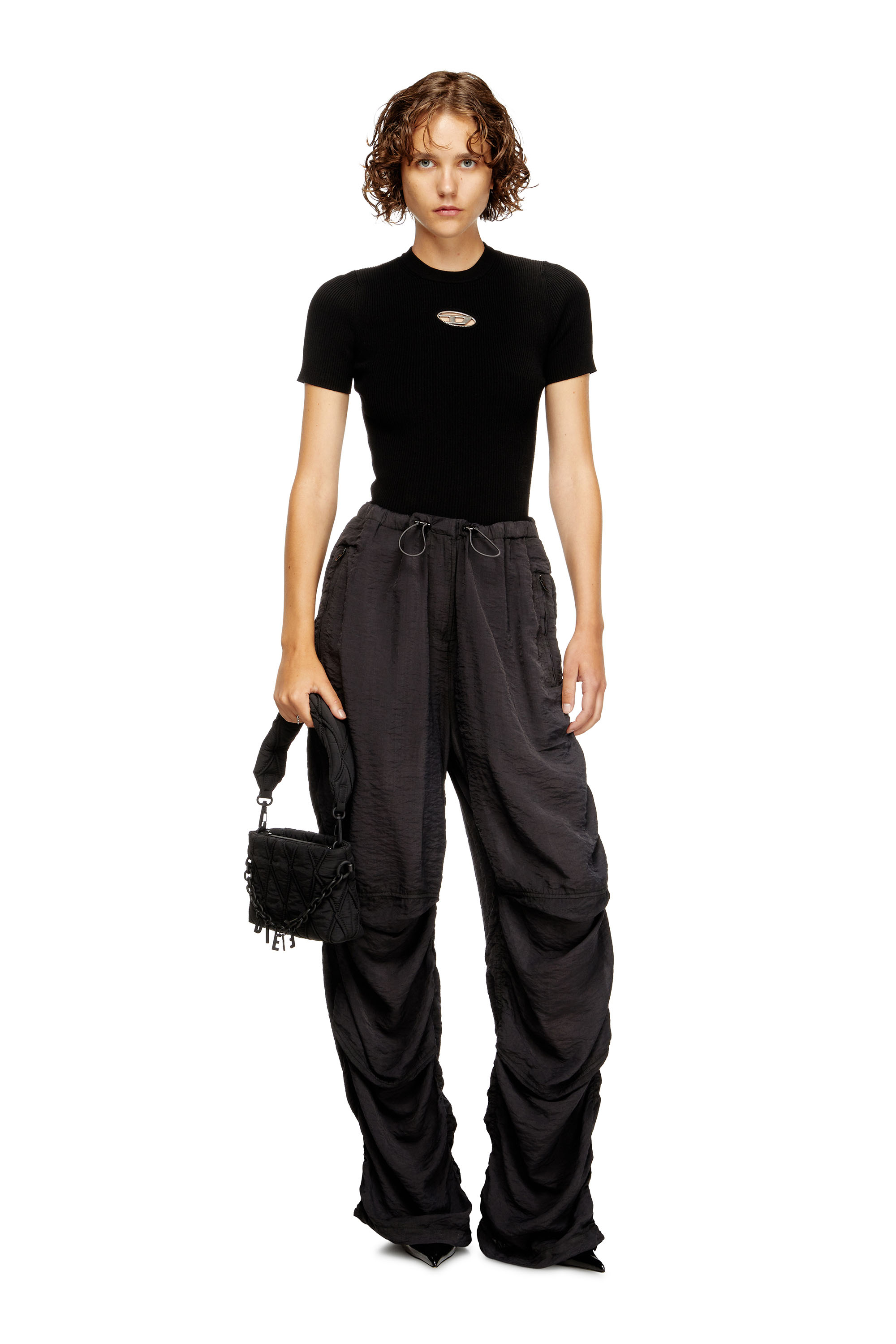 Diesel - M-VALARI-SS, Female's Short-sleeve jumper with metal Oval D in ブラック - 2