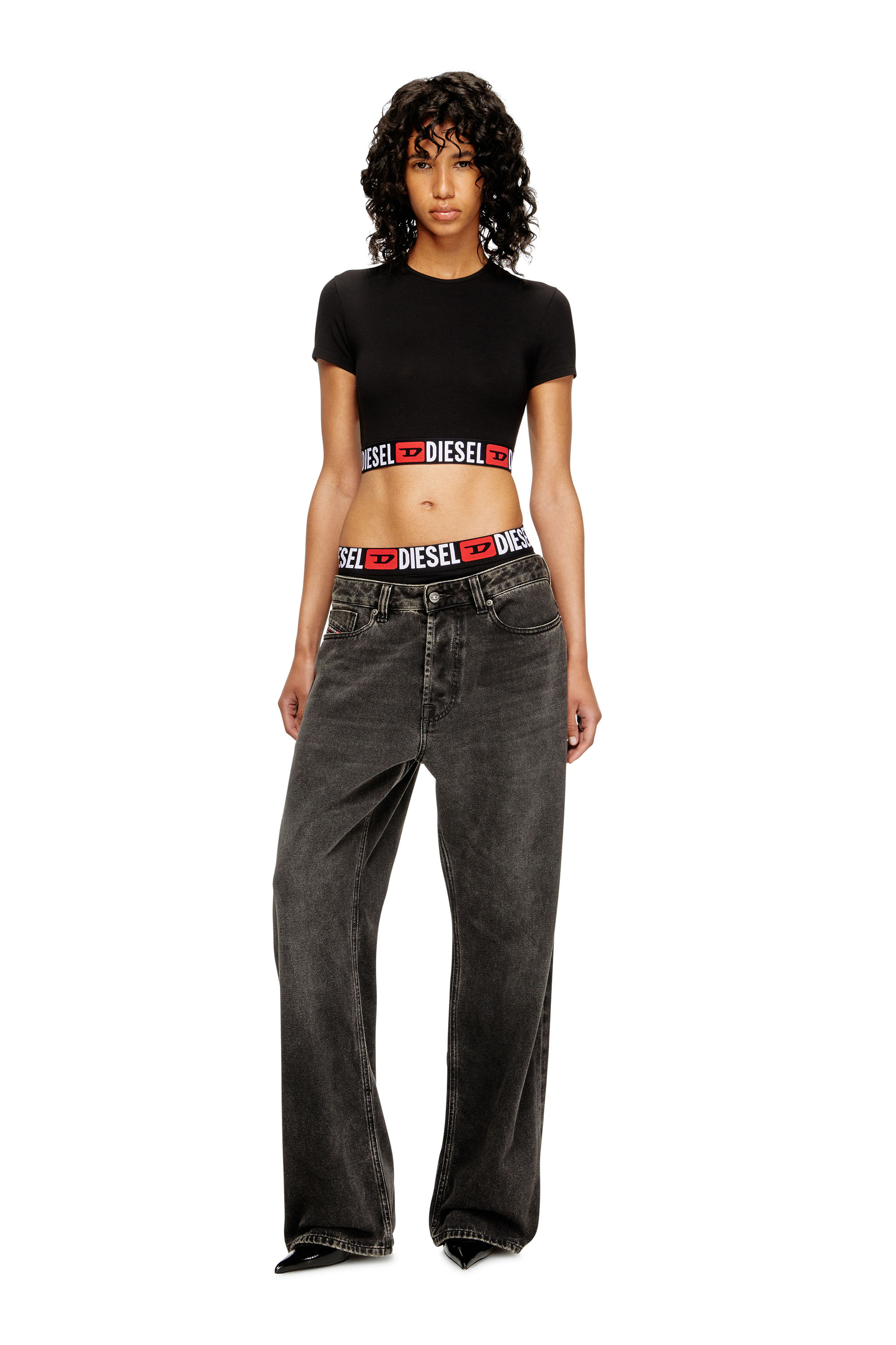 Diesel - IRMA-D-CORE, Female's Cropped top with logo band in ブラック - 4
